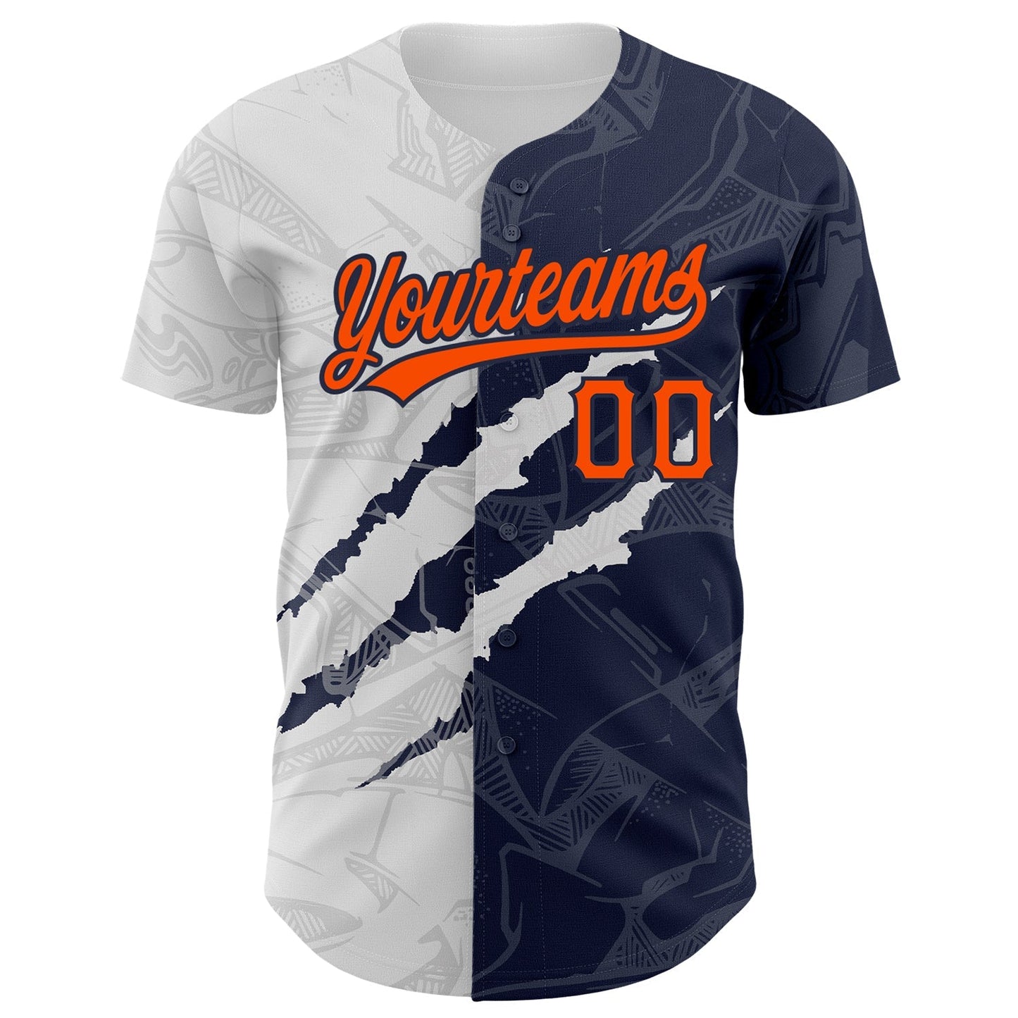 Custom Graffiti Pattern Orange-Navy 3D Scratch Authentic Baseball Jersey baseball jersey product view 2