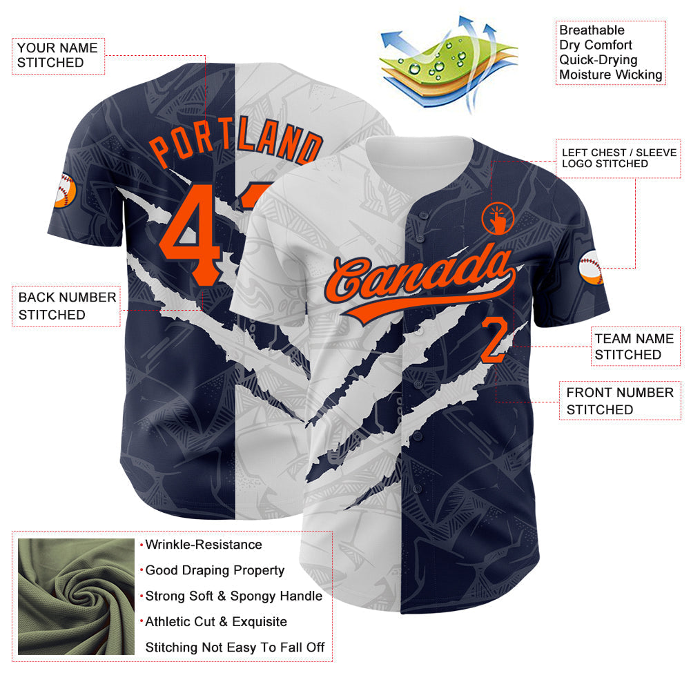 Custom Graffiti Pattern Orange-Navy 3D Scratch Authentic Baseball Jersey baseball jersey product view 3