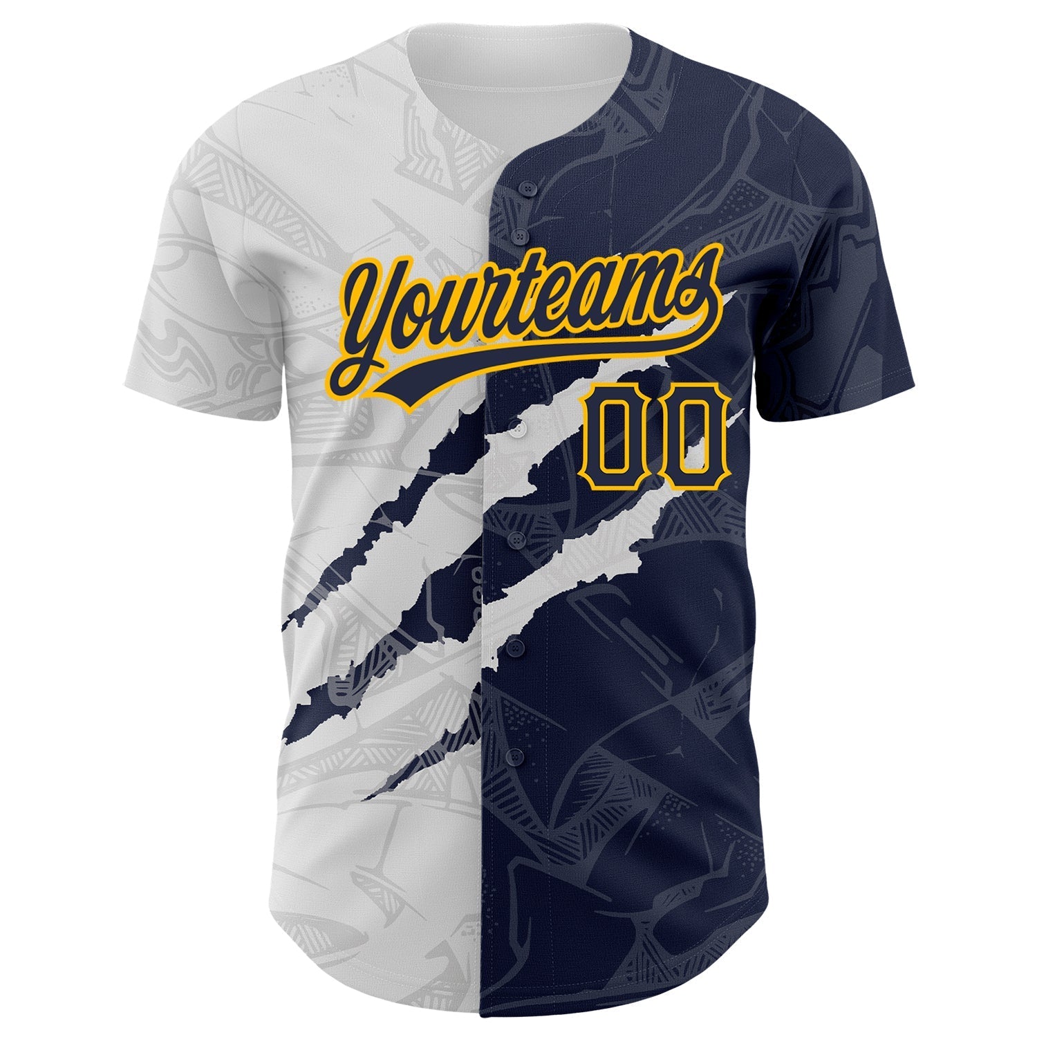 Custom Graffiti Pattern Navy-Gold 3D Scratch Authentic Baseball Jersey baseball jersey product view 2