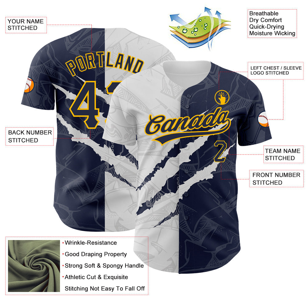 Custom Graffiti Pattern Navy-Gold 3D Scratch Authentic Baseball Jersey baseball jersey product view 3