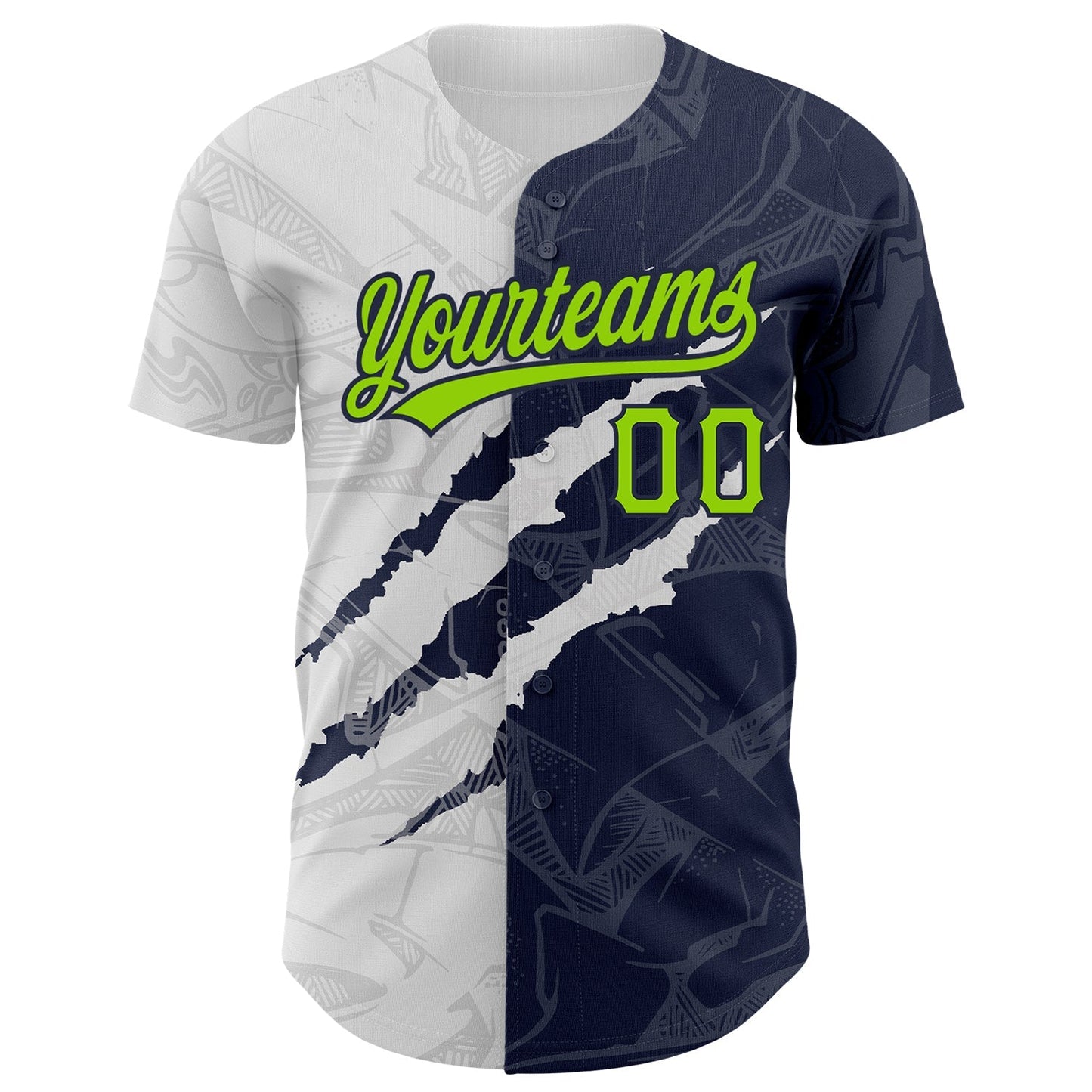 Custom Graffiti Pattern Neon Green-Navy 3D Scratch Authentic Baseball Jersey baseball jersey product view 2