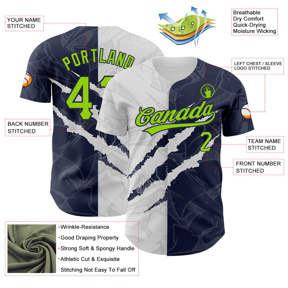 Custom Graffiti Pattern Neon Green-Navy 3D Scratch Authentic Baseball Jersey baseball jersey product view 3