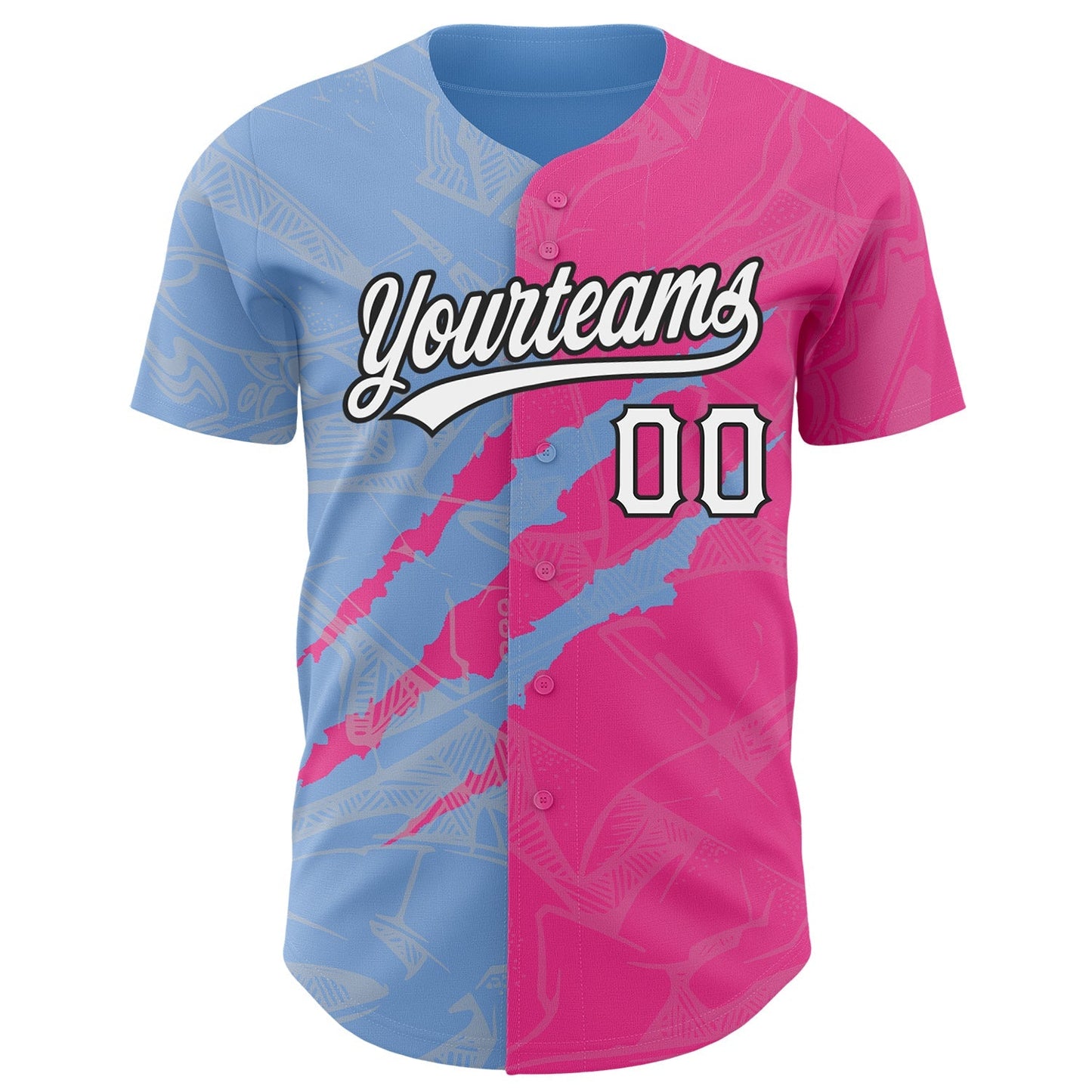 Custom Graffiti Pattern Pink Light Blue-Black 3D Scratch Authentic Baseball Jersey baseball jersey product view 2
