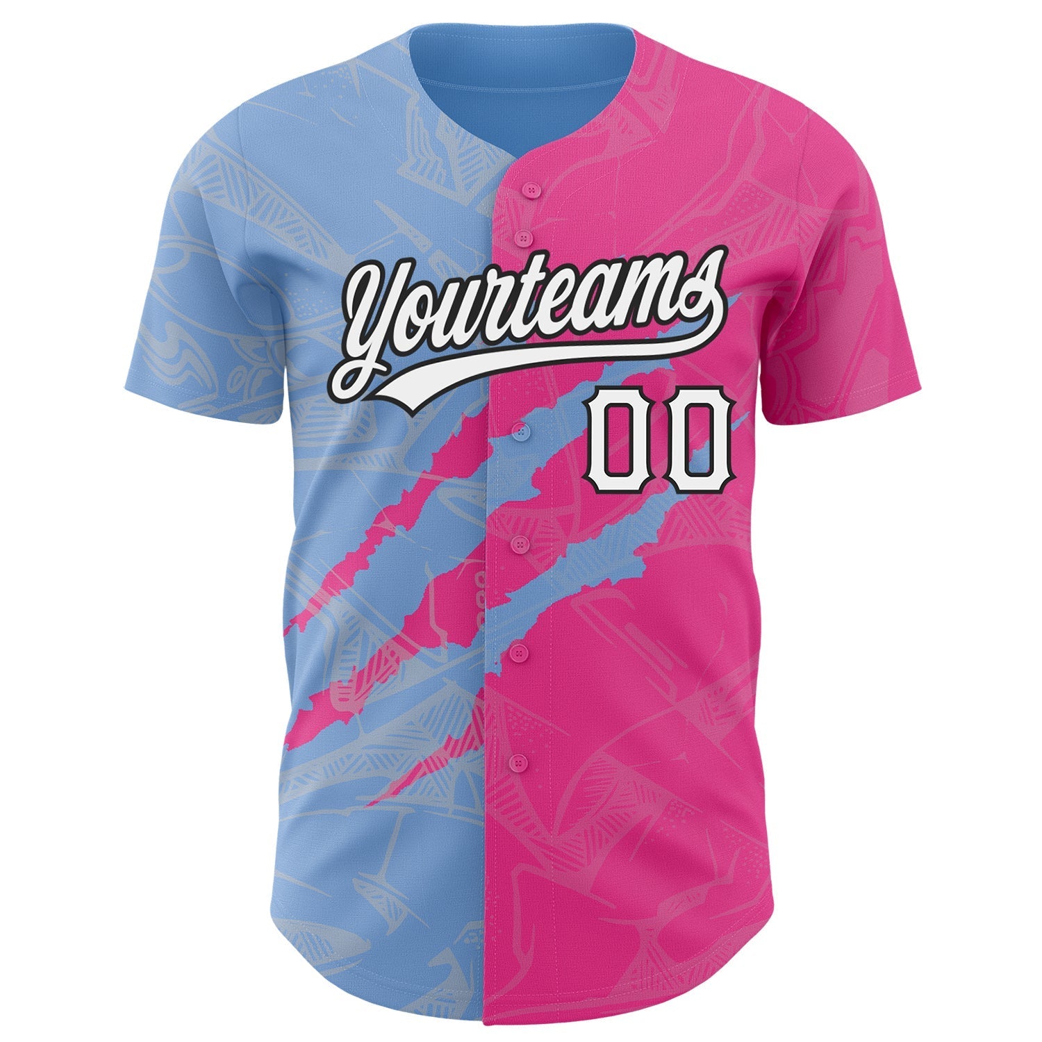 Custom Graffiti Pattern Pink Light Blue-Black 3D Scratch Authentic Baseball Jersey baseball jersey product view 2