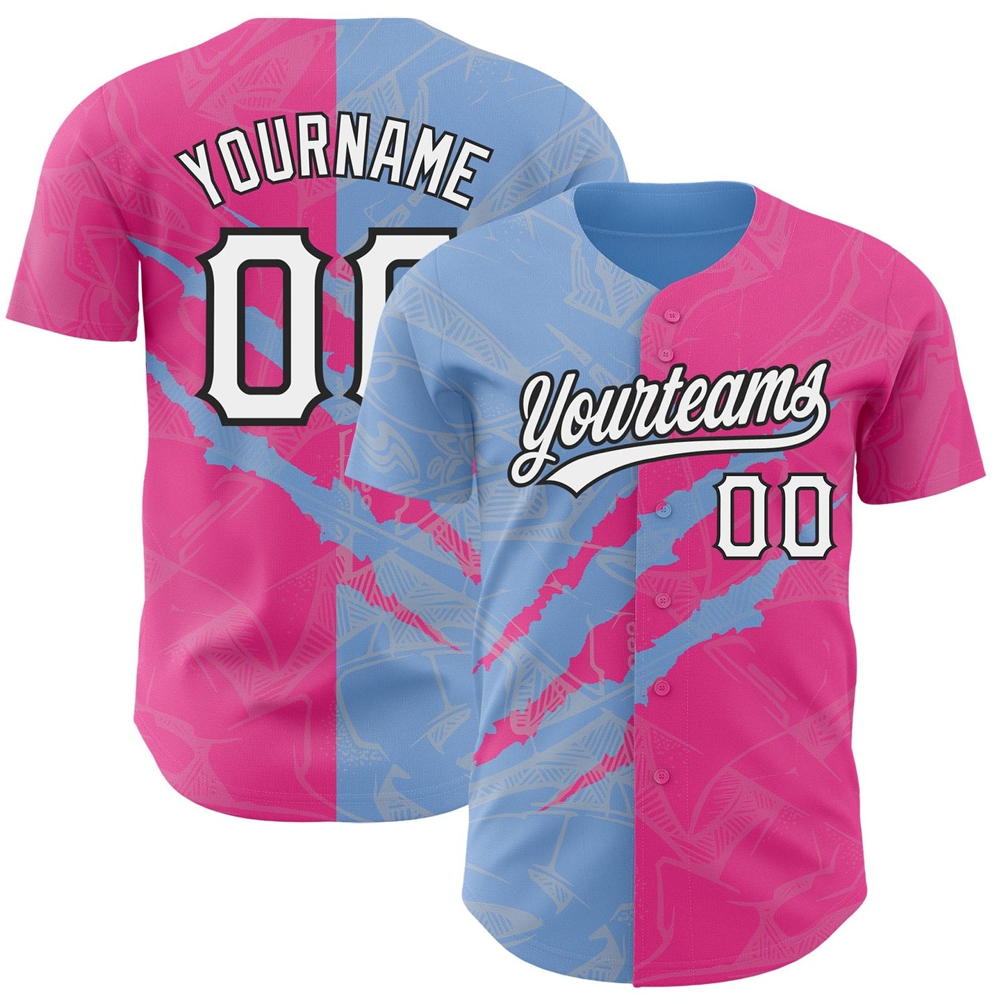 Custom Graffiti Pattern Pink Light Blue-Black 3D Scratch Authentic Baseball Jersey baseball jersey product view 1