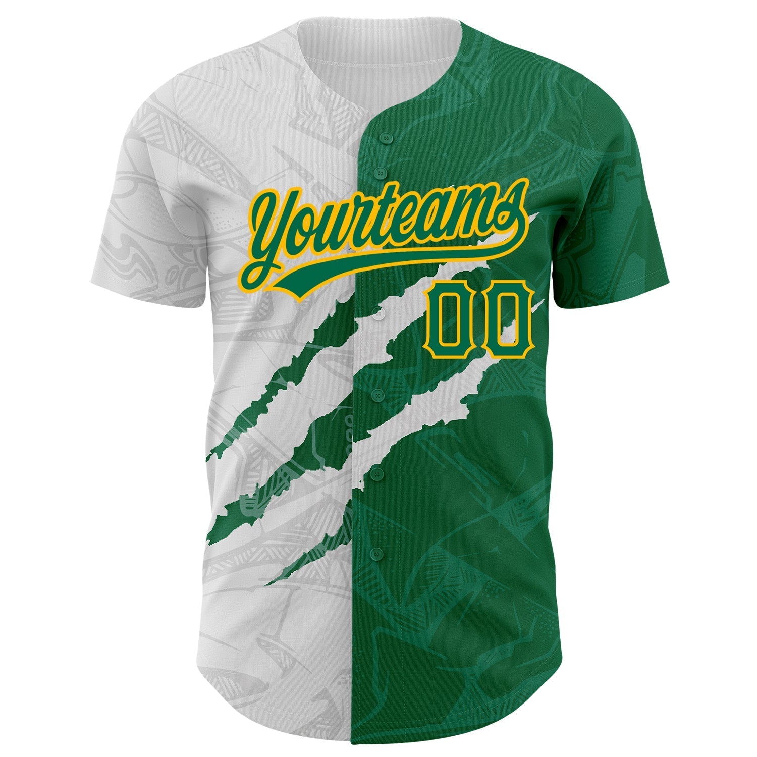 Custom Graffiti Pattern Kelly Green-Gold 3D Scratch Authentic Baseball Jersey baseball jersey product view 2