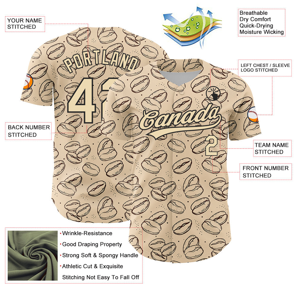 Custom City Cream Black 3D Pattern Design International Coffee Day Authentic Baseball Jersey baseball jersey product view 3