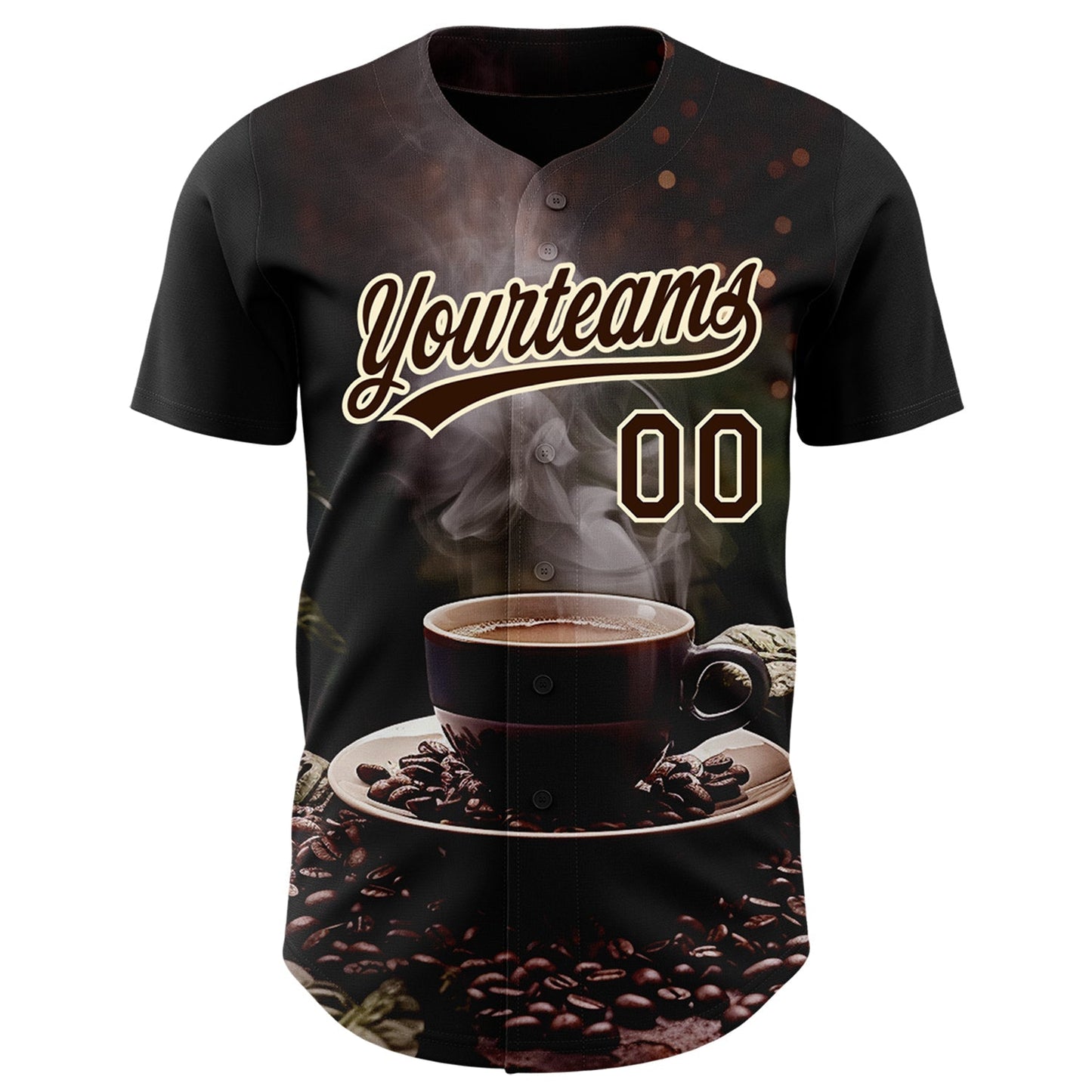 Custom Black Brown Cream 3D Pattern Design International Coffee Day Authentic Baseball Jersey baseball jersey product view 2