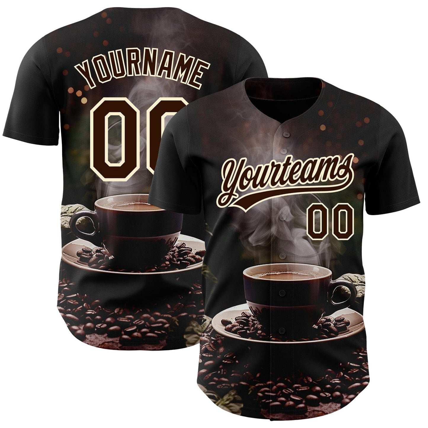 Custom Black Brown Cream 3D Pattern Design International Coffee Day Authentic Baseball Jersey baseball jersey product view 1