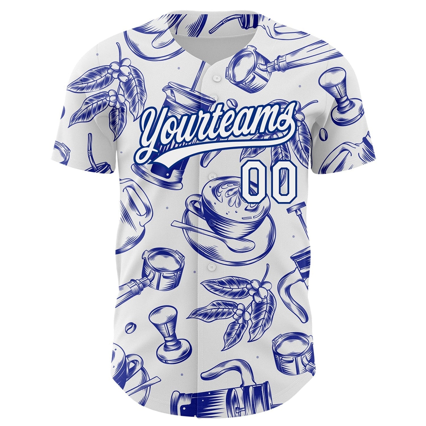 Custom White Royal 3D Pattern Design International Coffee Day Authentic Baseball Jersey baseball jersey product view 2