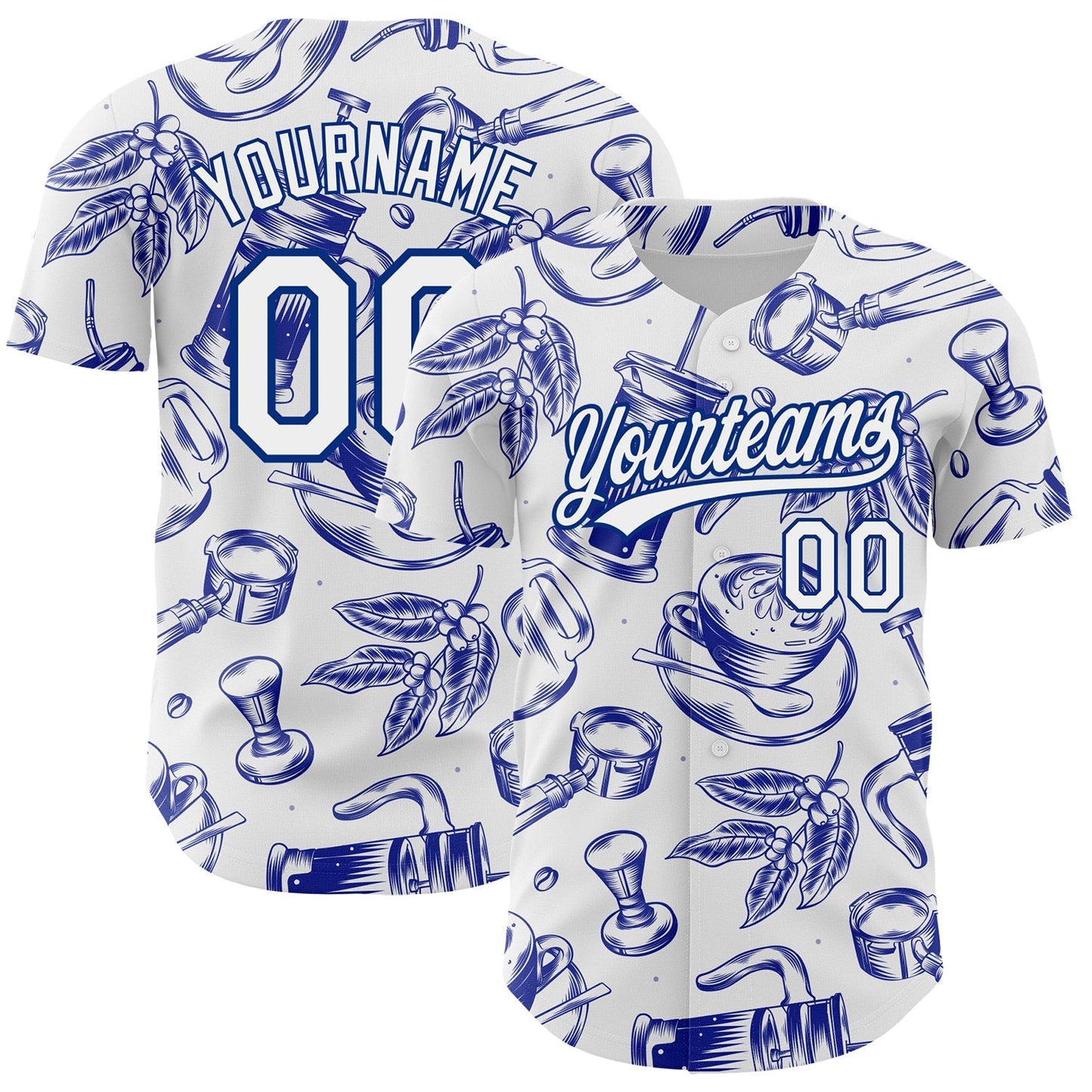 Custom White Royal 3D Pattern Design International Coffee Day Authentic Baseball Jersey baseball jersey product view 1