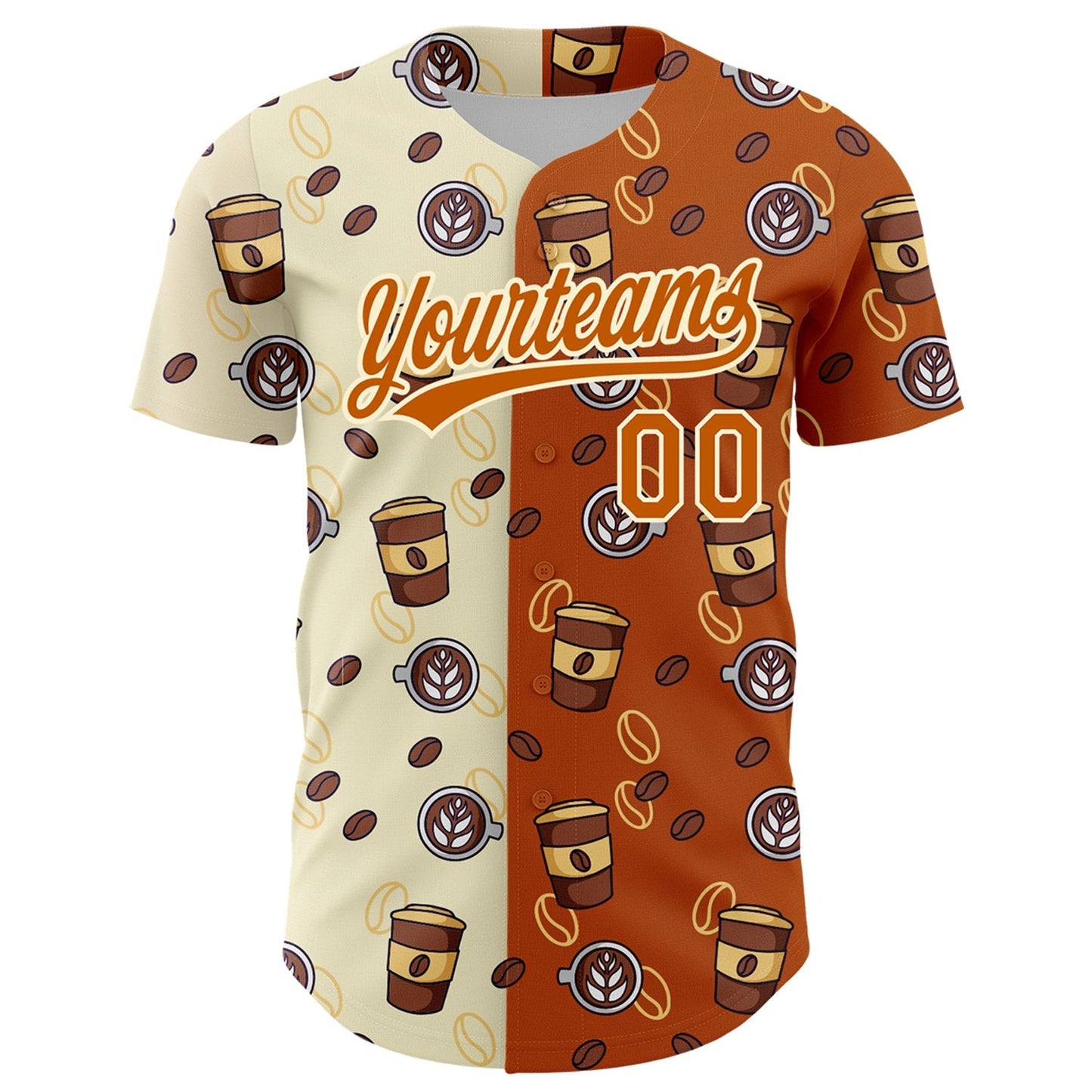 Custom Cream Texas Orange 3D Pattern Design International Coffee Day Authentic Baseball Jersey baseball jersey product view 2