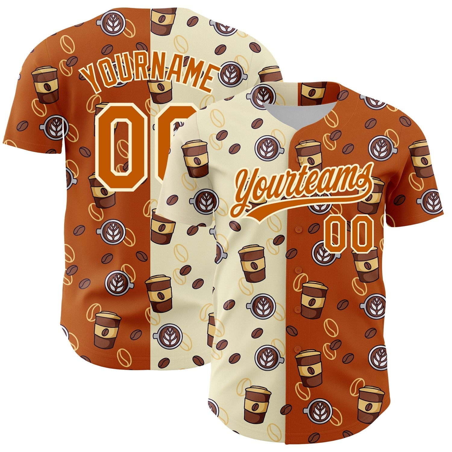 Custom Cream Texas Orange 3D Pattern Design International Coffee Day Authentic Baseball Jersey baseball jersey product view 1