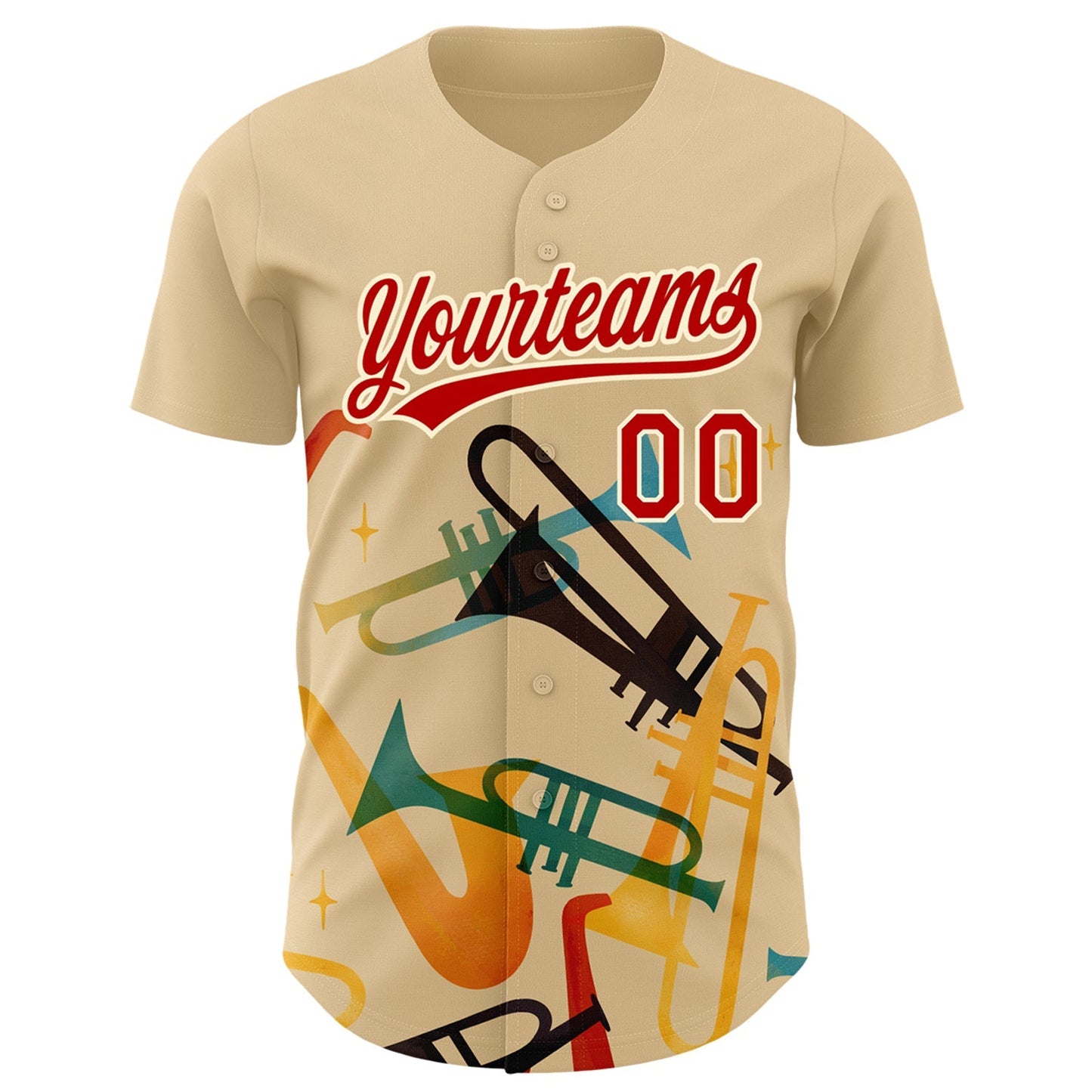 Custom Cream Red 3D Pattern Design International Jazz Day Authentic Baseball Jersey baseball jersey product view 2