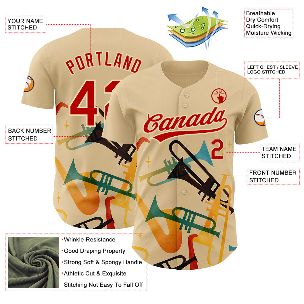 Custom Cream Red 3D Pattern Design International Jazz Day Authentic Baseball Jersey baseball jersey product view 3