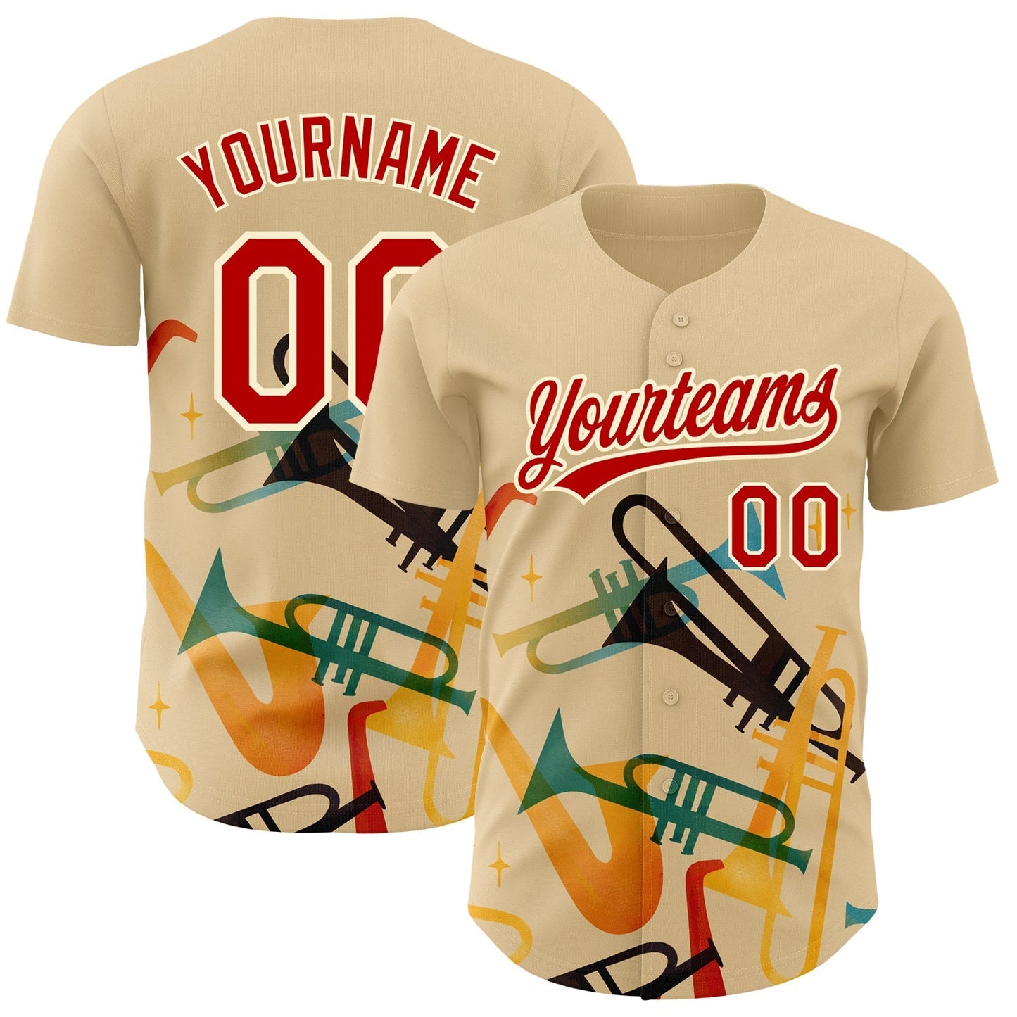 Custom Cream Red 3D Pattern Design International Jazz Day Authentic Baseball Jersey baseball jersey product view 1