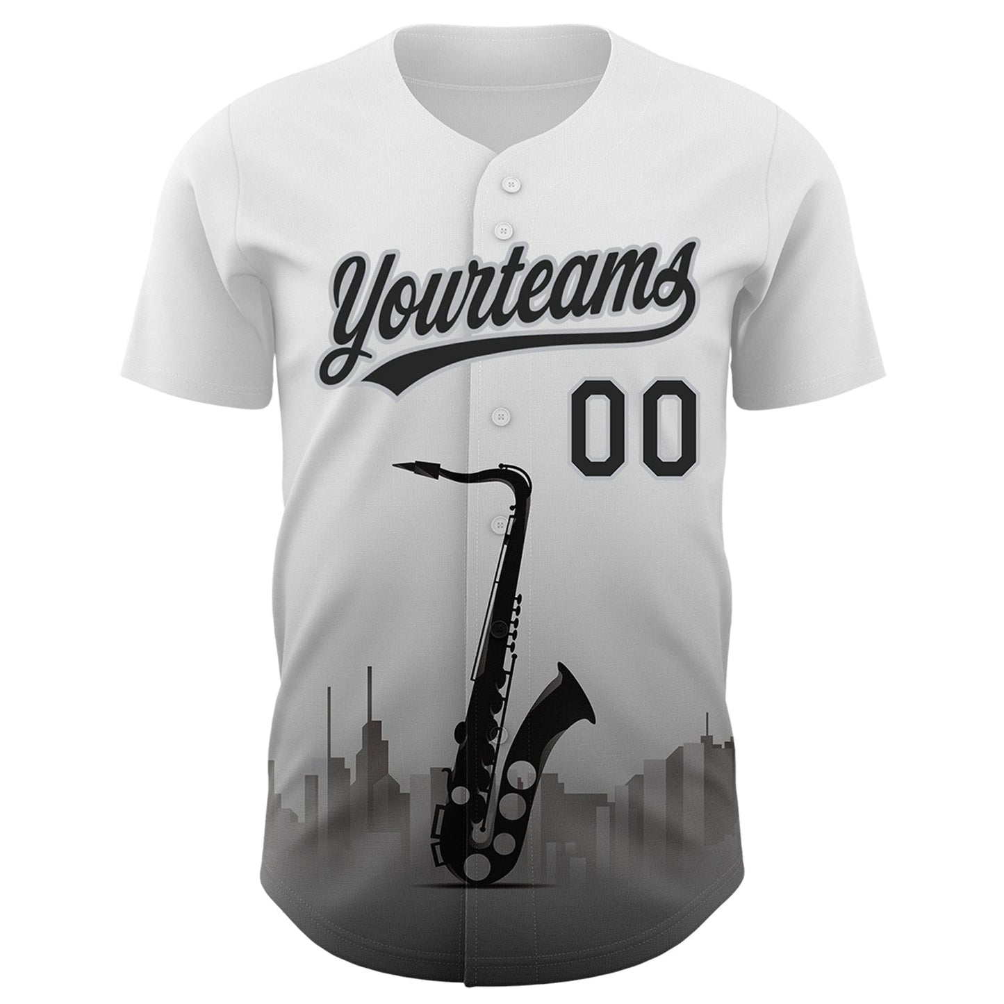 Custom White Black-Gray 3D Pattern Design City Of Jazz Music Authentic Baseball Jersey baseball jersey product view 2