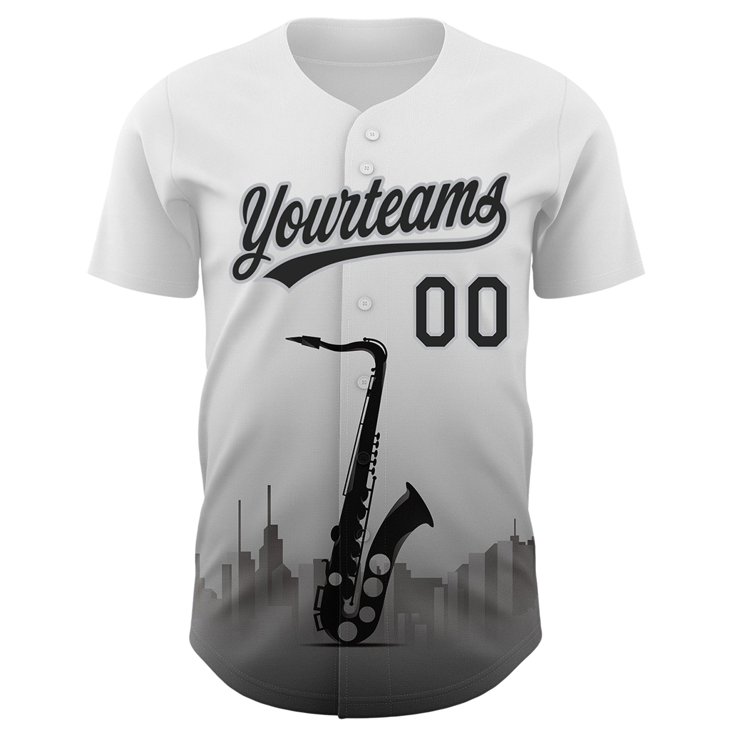 Custom White Black-Gray 3D Pattern Design City Of Jazz Music Authentic Baseball Jersey baseball jersey product view 2