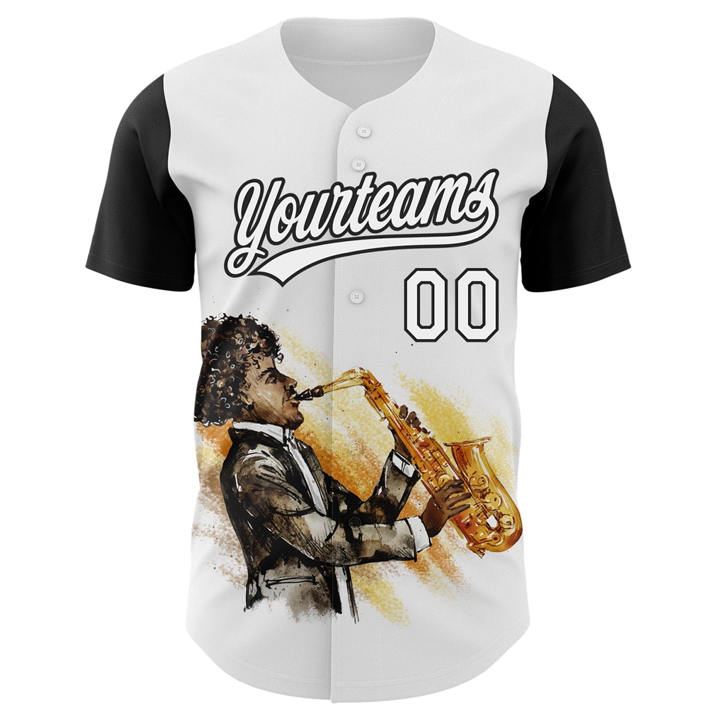 Custom White Black 3D Pattern Design International Jazz Day Authentic Baseball Jersey baseball jersey product view 2