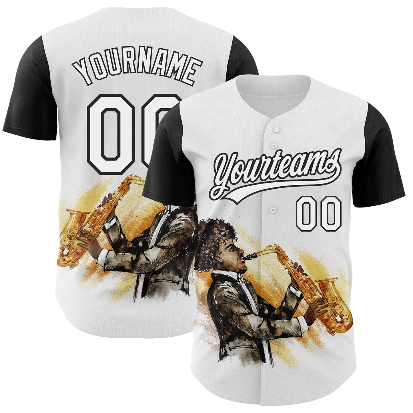 Custom White Black 3D Pattern Design International Jazz Day Authentic Baseball Jersey baseball jersey product view 1