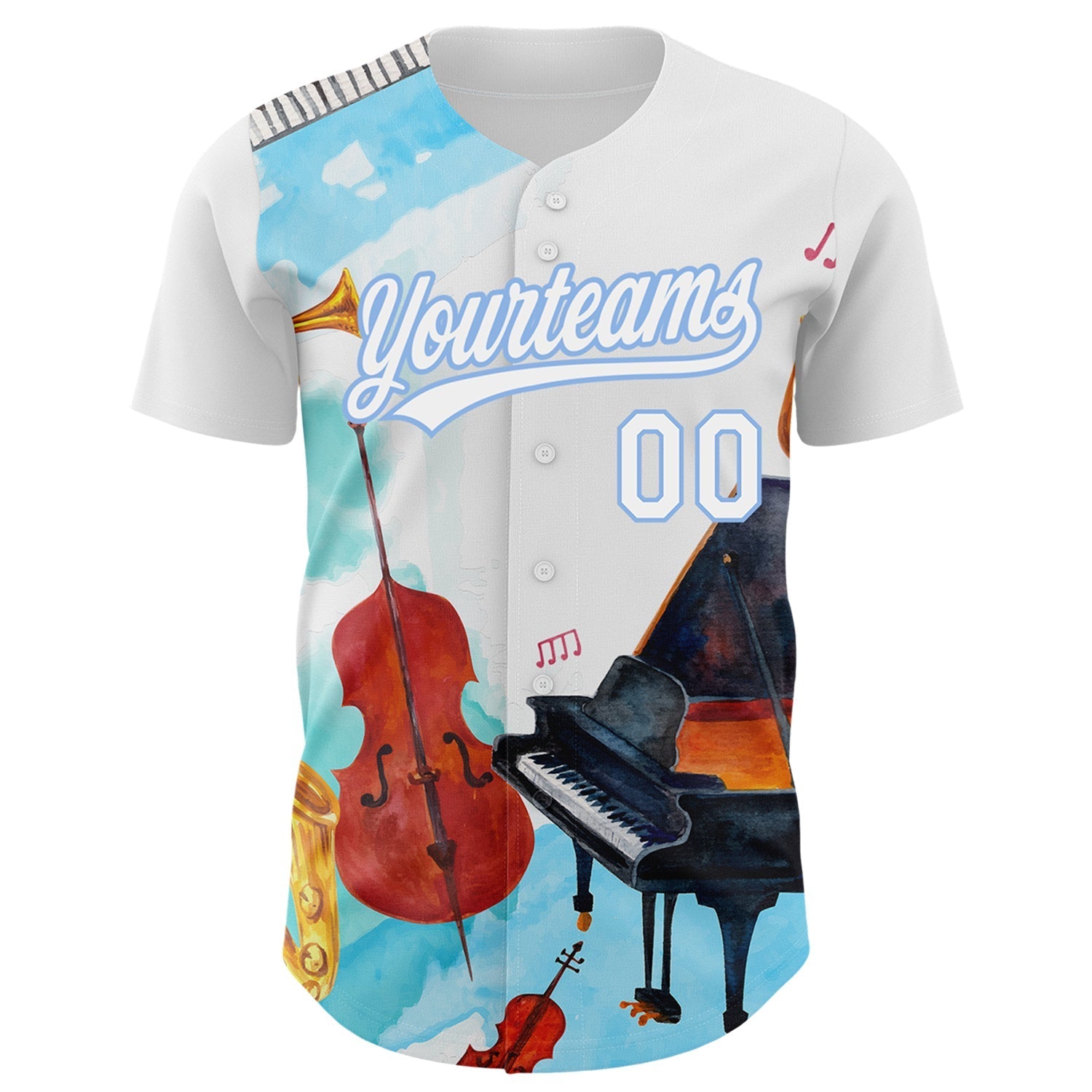 Custom White Light Blue 3D Pattern Design Music Festival Authentic Baseball Jersey baseball jersey product view 2