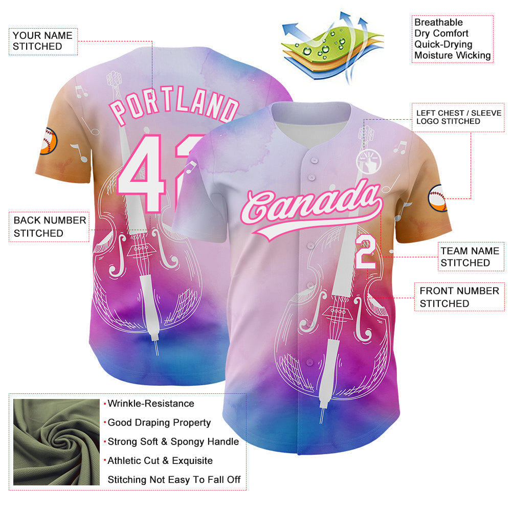 Custom Pink White-Purple 3D Pattern Design Music Festival Authentic Baseball Jersey baseball jersey product view 3