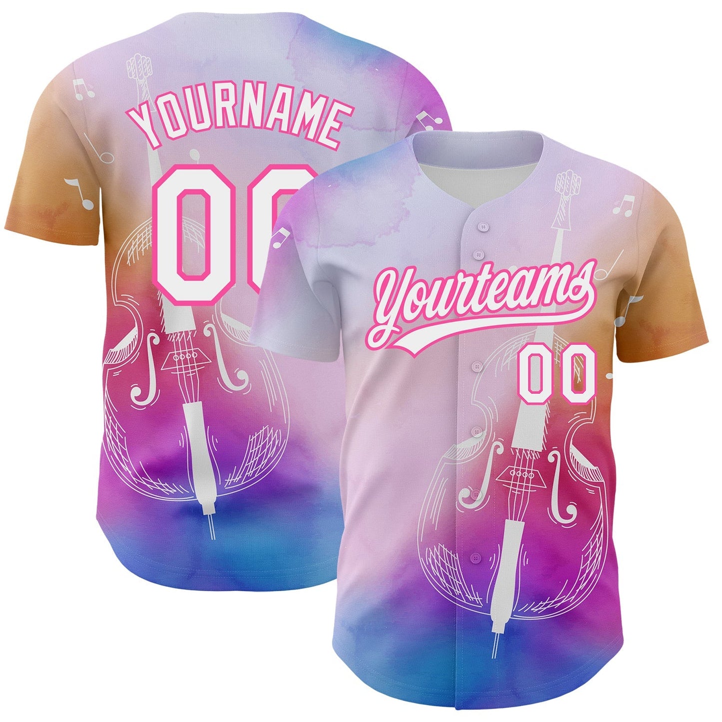 Custom Pink White-Purple 3D Pattern Design Music Festival Authentic Baseball Jersey baseball jersey product view 1