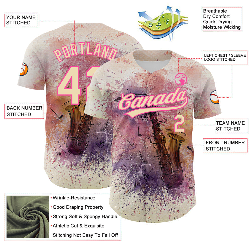 Custom City Cream Pink 3D Pattern Design International Jazz Day Authentic Baseball Jersey baseball jersey product view 3
