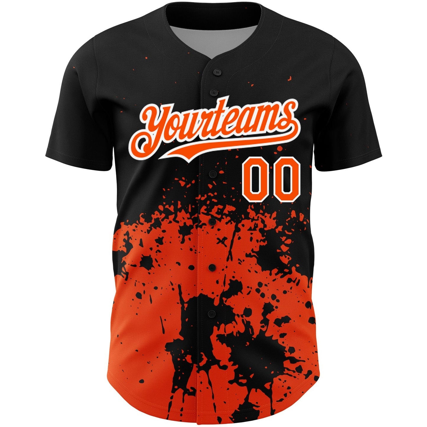 Custom Black Orange-White 3D Pattern Design Abstract Splash Grunge Art Authentic Baseball Jersey baseball jersey product view 2