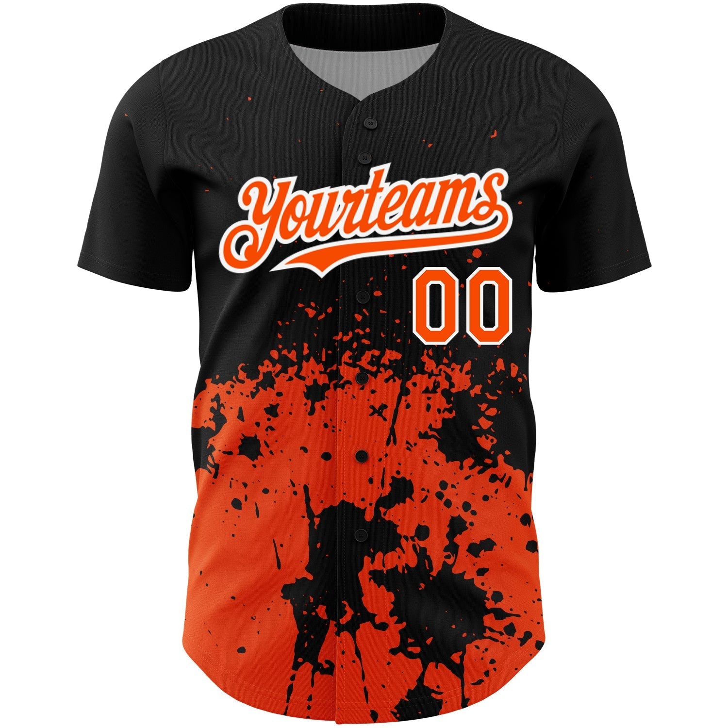 Custom Black Orange-White 3D Pattern Design Abstract Splash Grunge Art Authentic Baseball Jersey baseball jersey product view 2