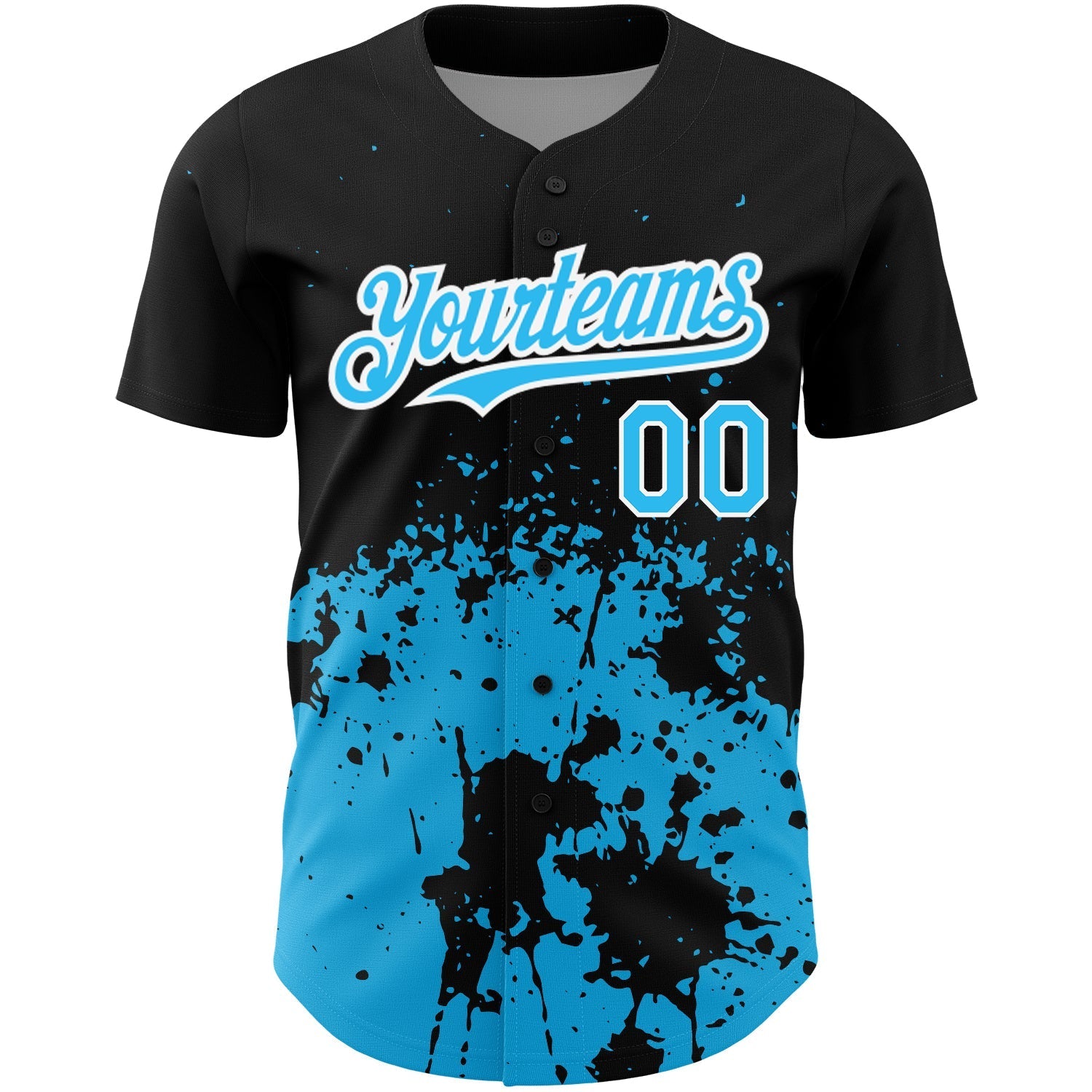 Custom Black Sky Blue-White 3D Pattern Design Abstract Splash Grunge Art Authentic Baseball Jersey baseball jersey product view 2