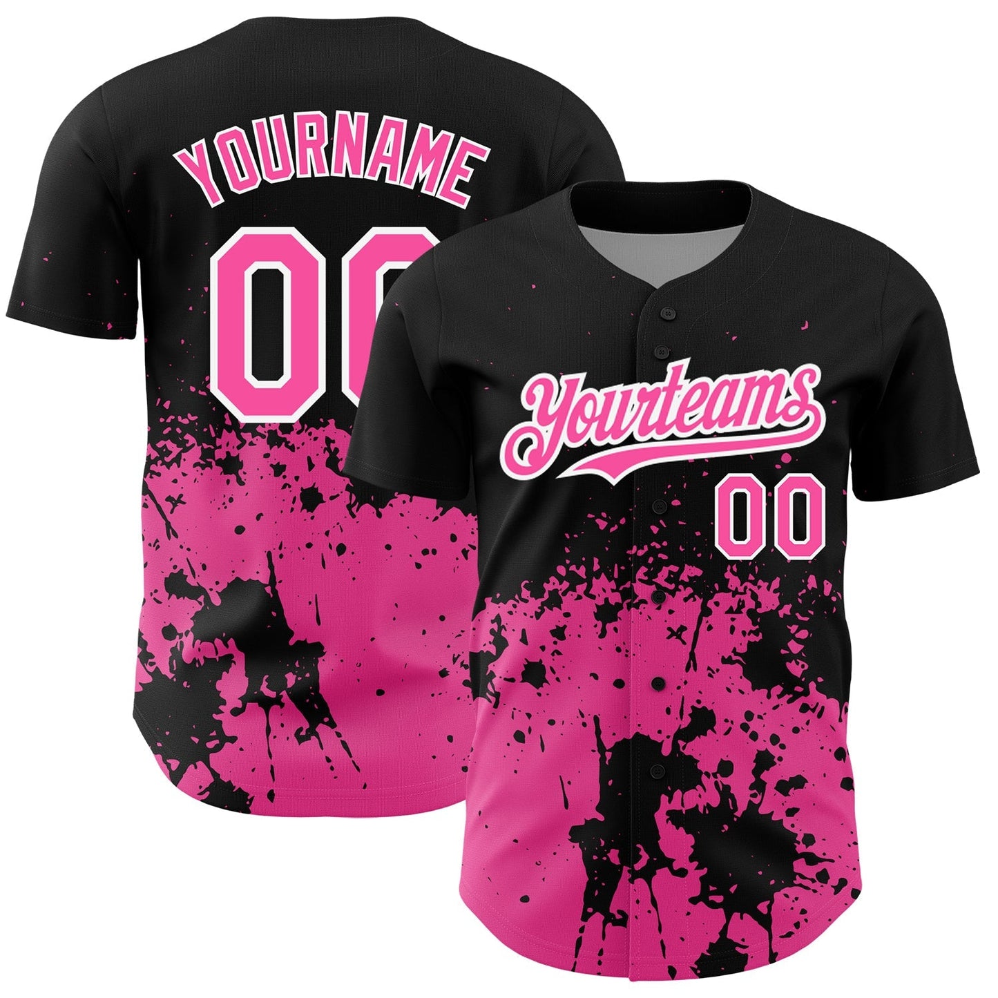 Custom Black Pink-White 3D Pattern Design Abstract Splash Grunge Art Authentic Baseball Jersey baseball jersey product view 1