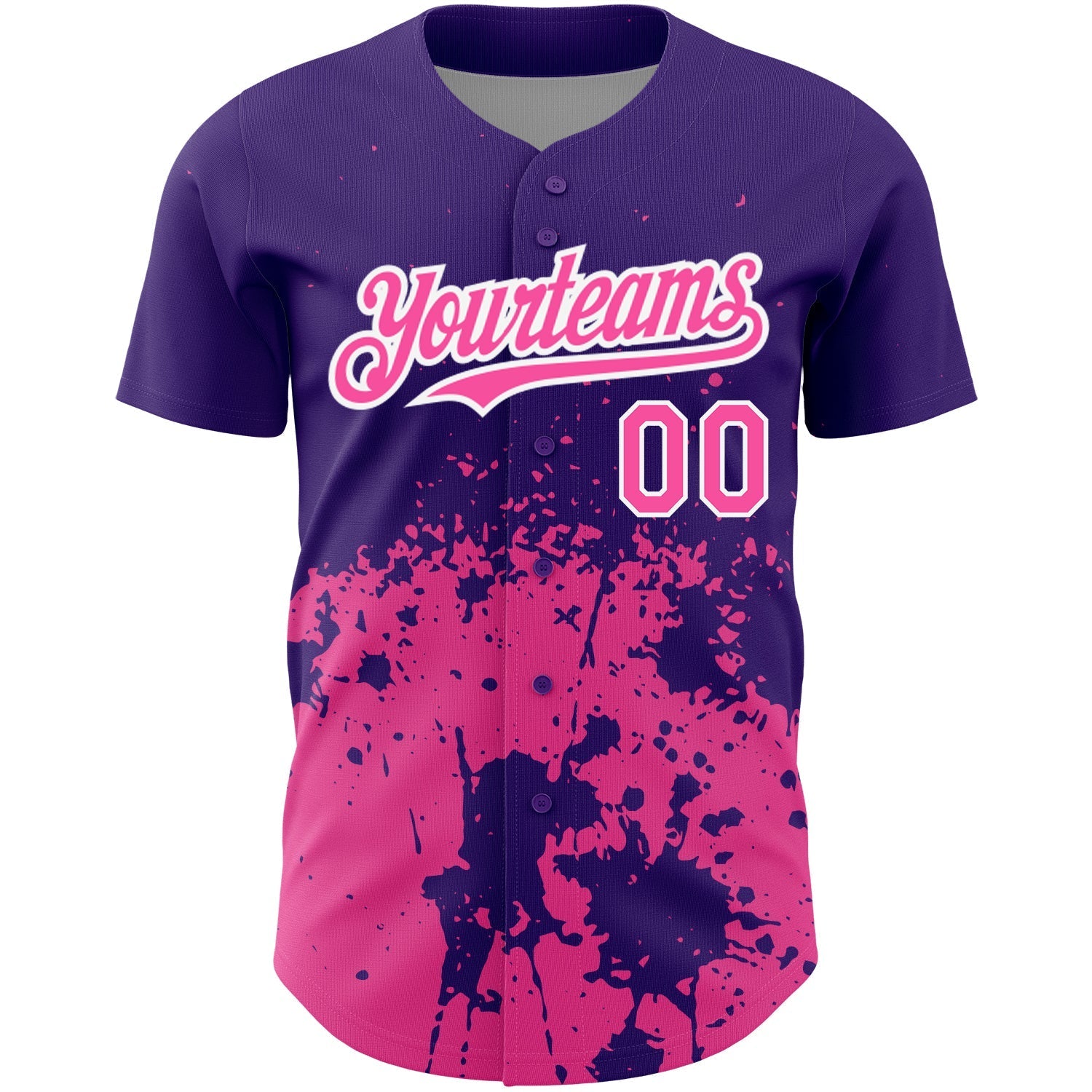Custom Purple Pink-White 3D Pattern Design Abstract Splash Grunge Art Authentic Baseball Jersey baseball jersey product view 2