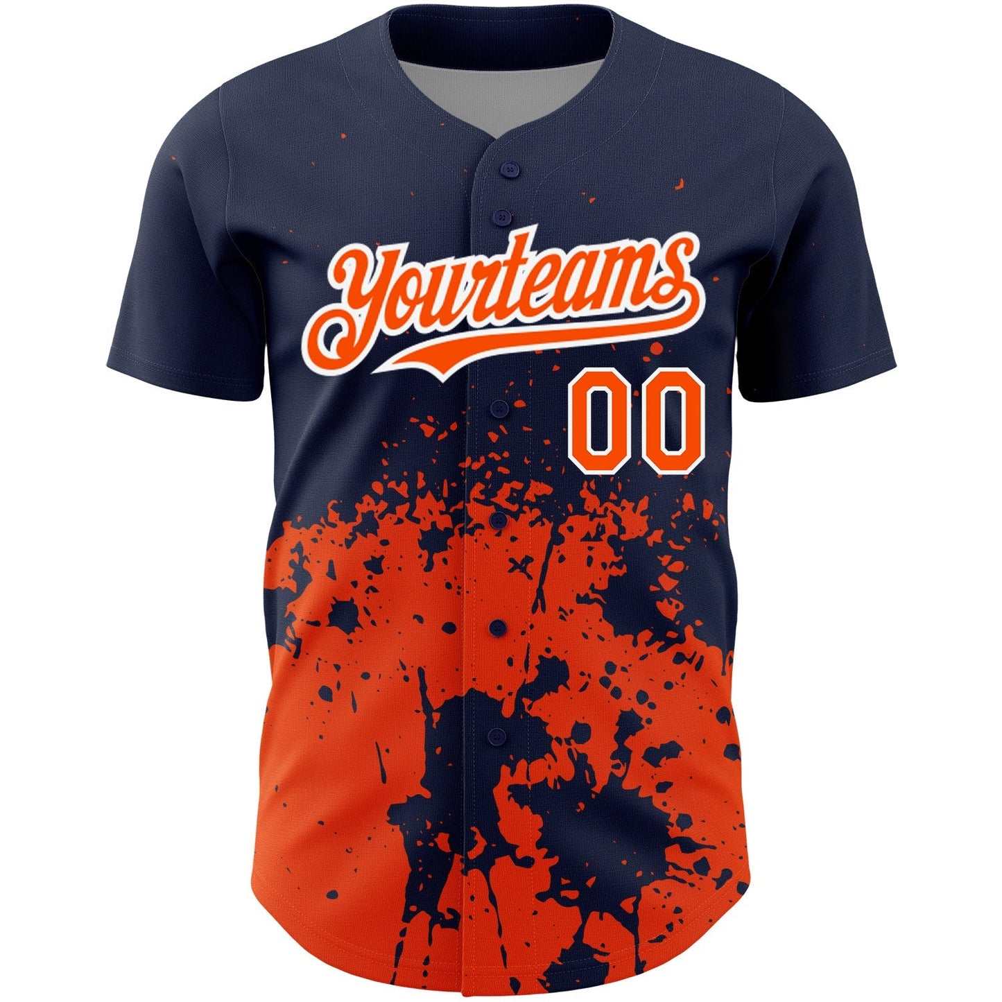 Custom Navy Orange-White 3D Pattern Design Abstract Splash Grunge Art Authentic Baseball Jersey baseball jersey product view 2