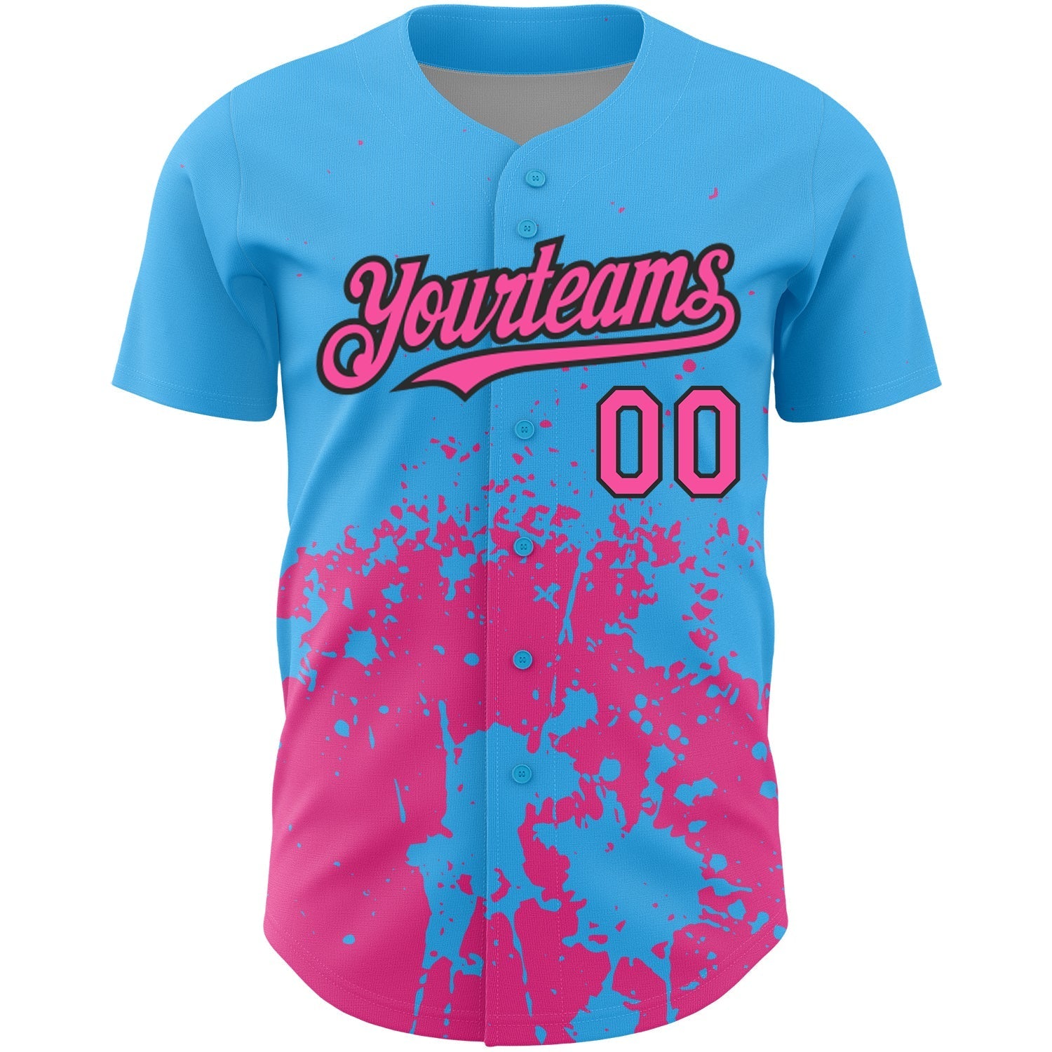 Custom Sky Blue Pink-Black 3D Pattern Design Abstract Splash Grunge Art Authentic Baseball Jersey baseball jersey product view 2