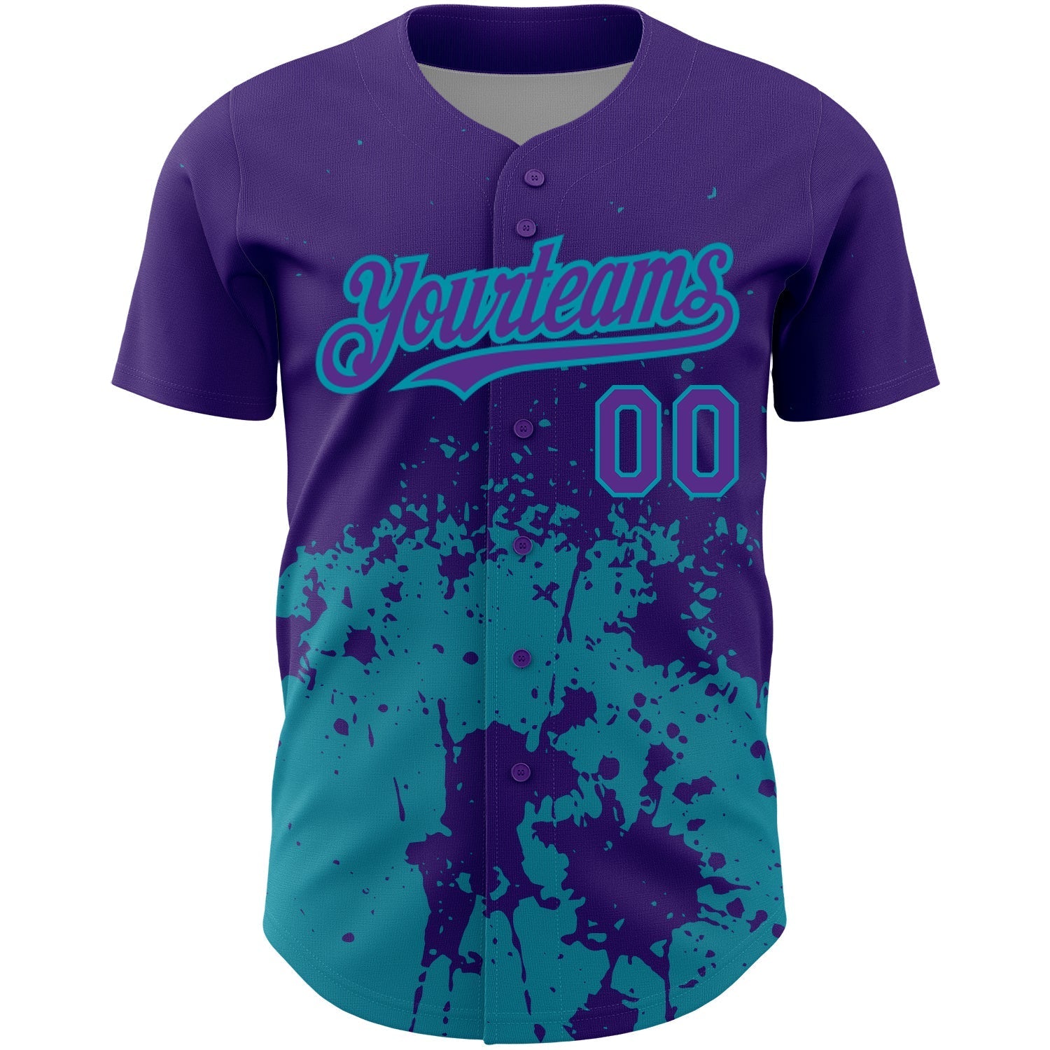 Custom Purple Teal 3D Pattern Design Abstract Splash Grunge Art Authentic Baseball Jersey baseball jersey product view 2