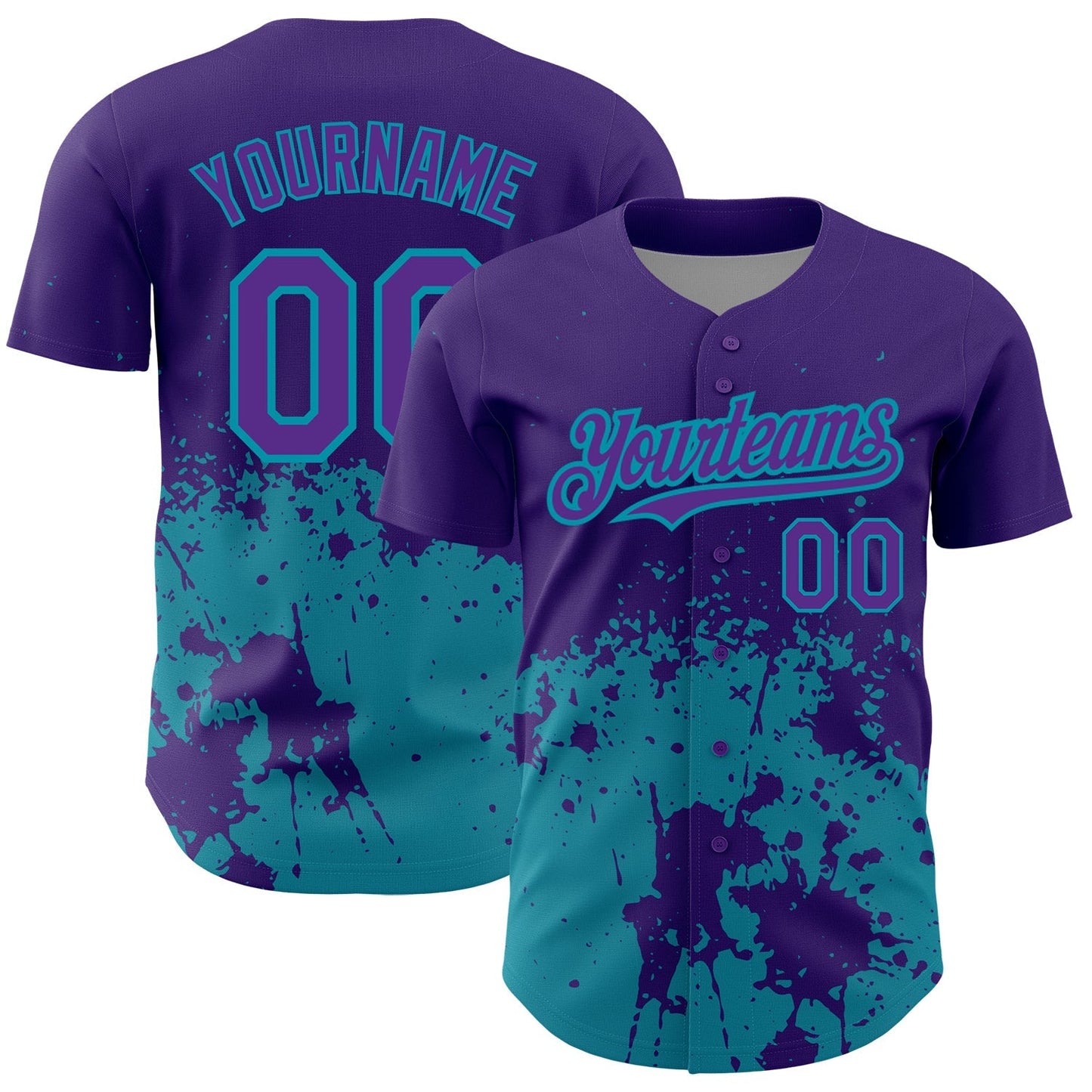 Custom Purple Teal 3D Pattern Design Abstract Splash Grunge Art Authentic Baseball Jersey baseball jersey product view 1