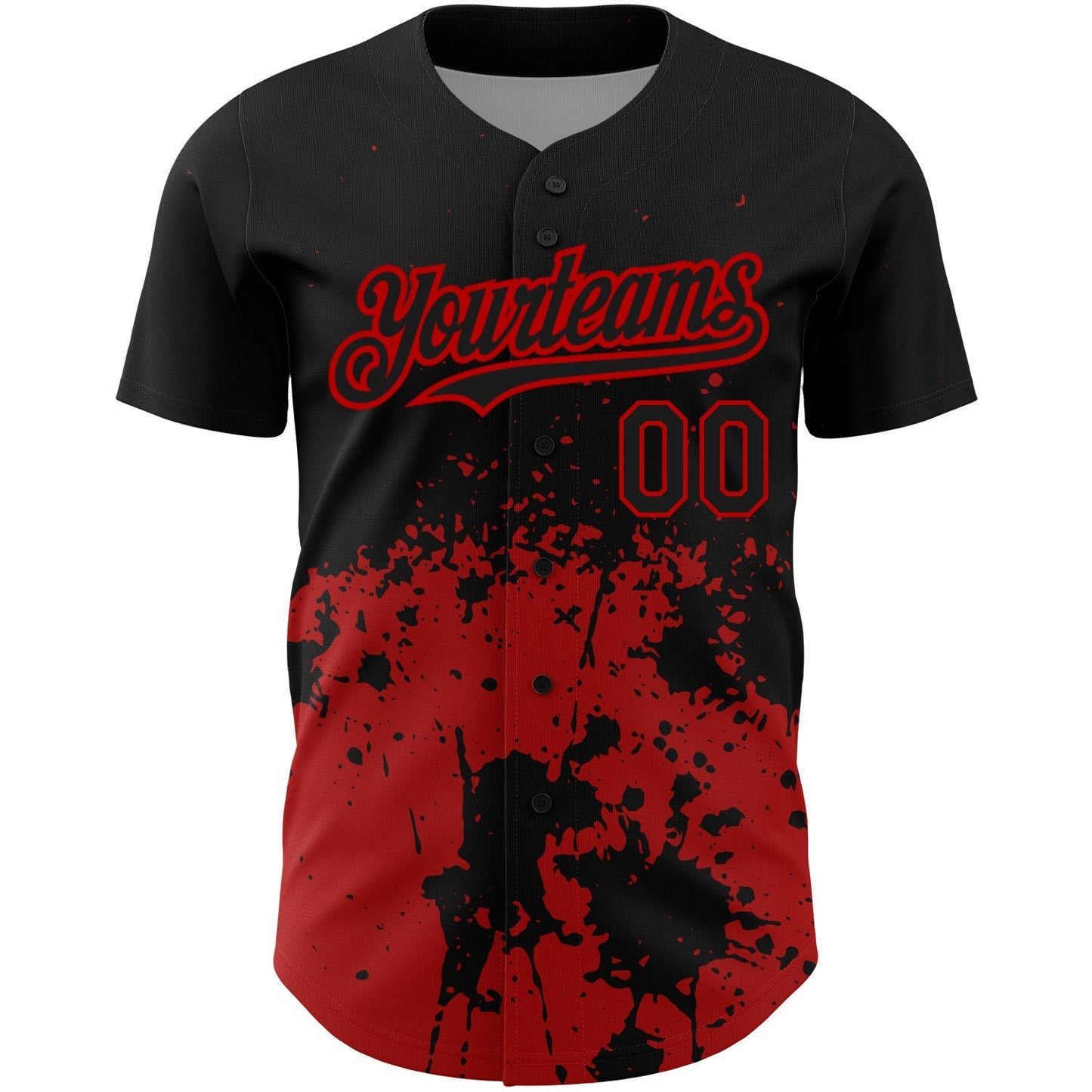 Custom Black Red 3D Pattern Design Abstract Splash Grunge Art Authentic Baseball Jersey baseball jersey product view 2
