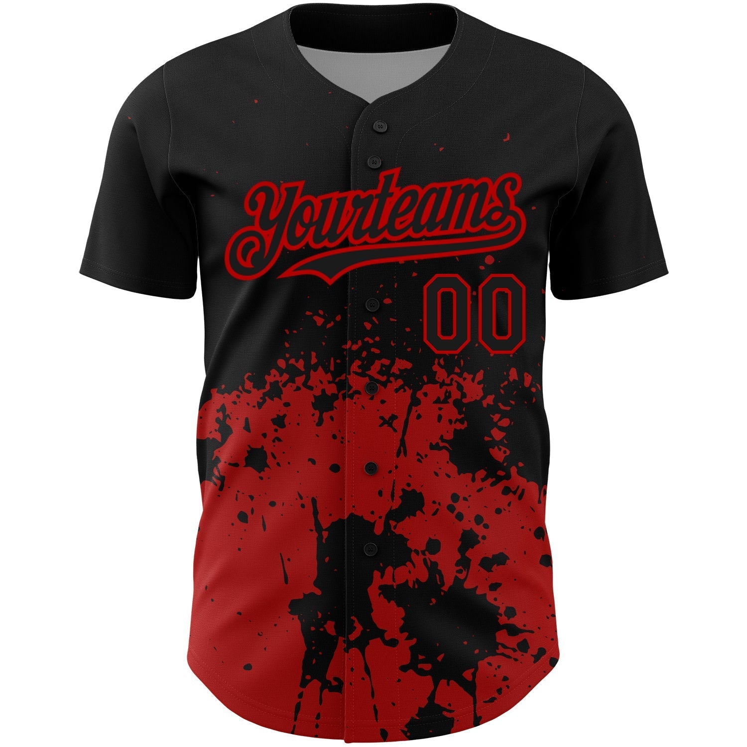Custom Black Red 3D Pattern Design Abstract Splash Grunge Art Authentic Baseball Jersey baseball jersey product view 2