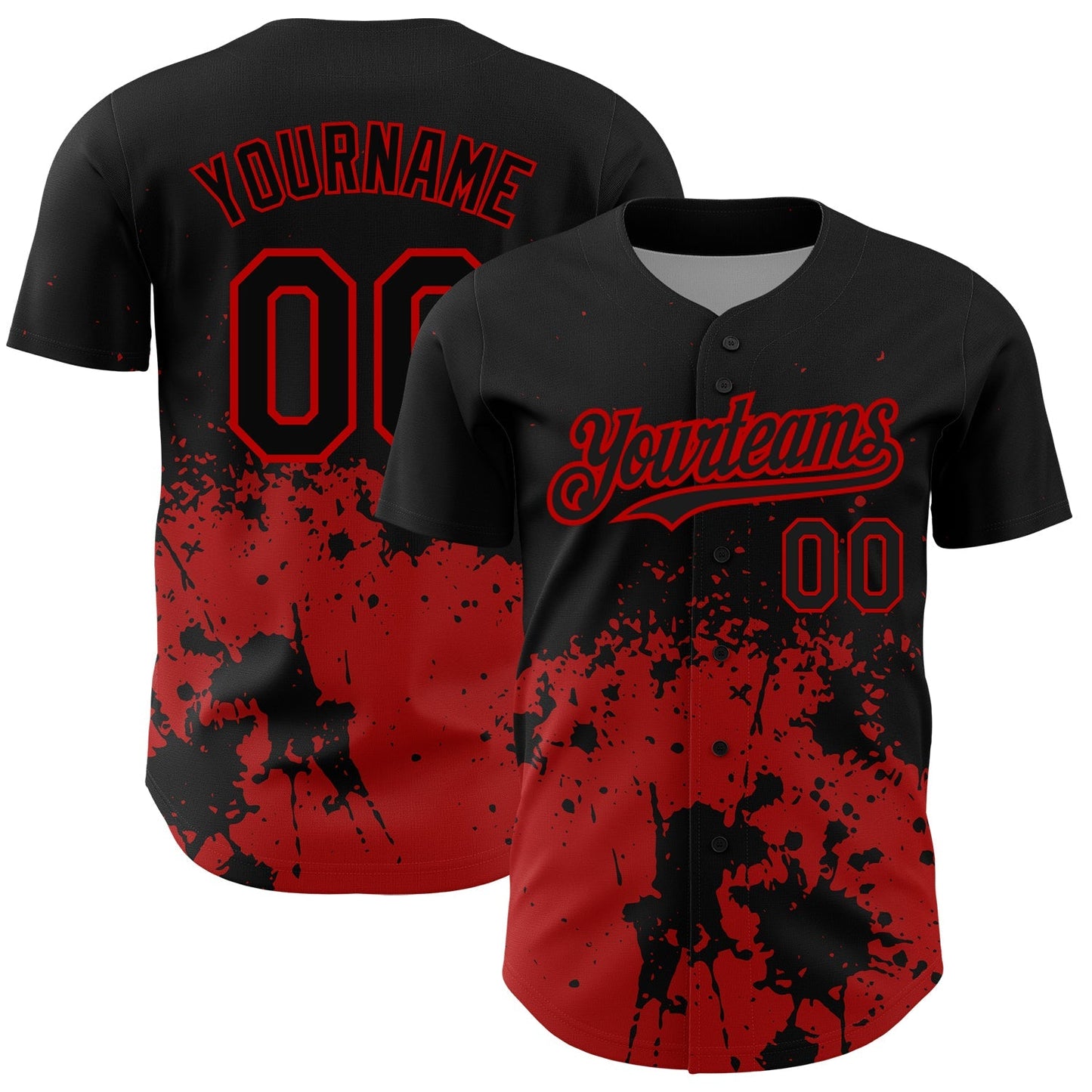 Custom Black Red 3D Pattern Design Abstract Splash Grunge Art Authentic Baseball Jersey baseball jersey product view 1