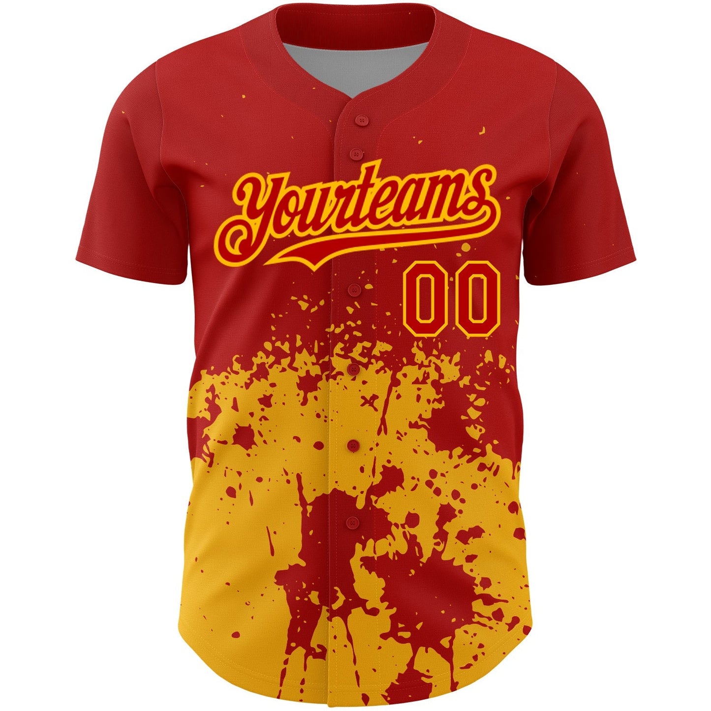 Custom Red Gold 3D Pattern Design Abstract Splash Grunge Art Authentic Baseball Jersey baseball jersey product view 2