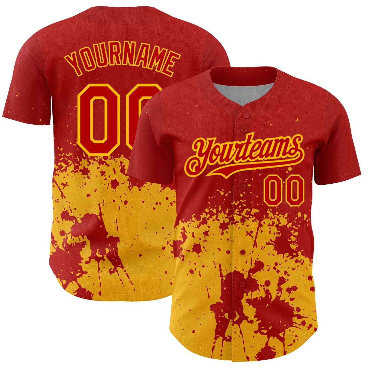 Custom Red Gold 3D Pattern Design Abstract Splash Grunge Art Authentic Baseball Jersey baseball jersey product view 1