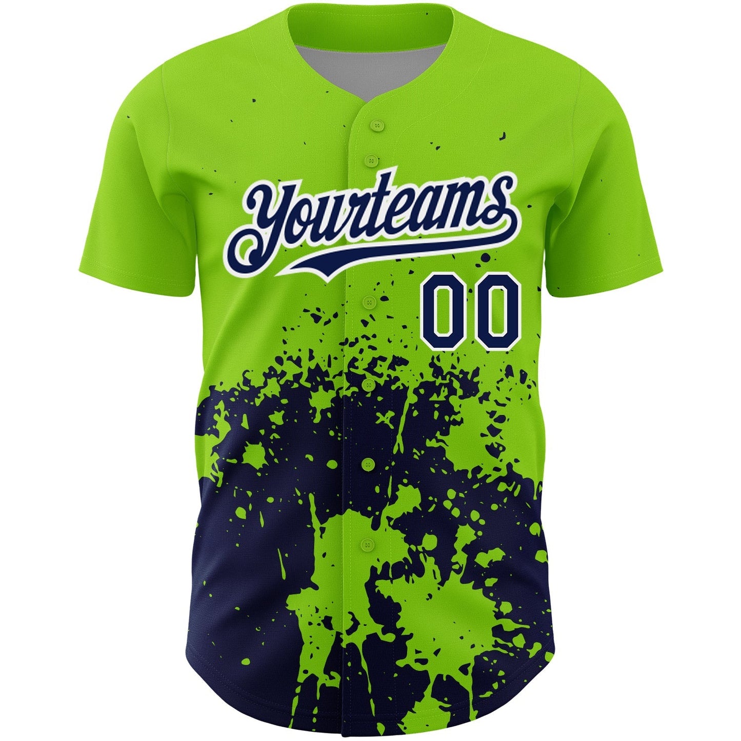 Custom Neon Green Navy-White 3D Pattern Design Abstract Splash Grunge Art Authentic Baseball Jersey baseball jersey product view 2