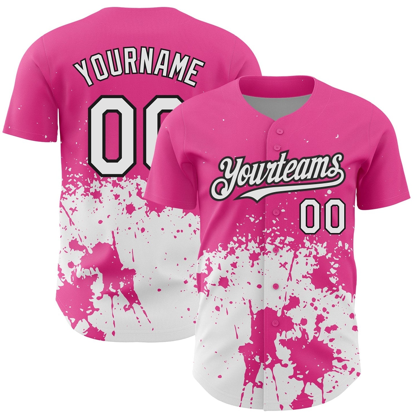 Custom Pink White-Black 3D Pattern Design Abstract Splash Grunge Art Authentic Baseball Jersey baseball jersey product view 1