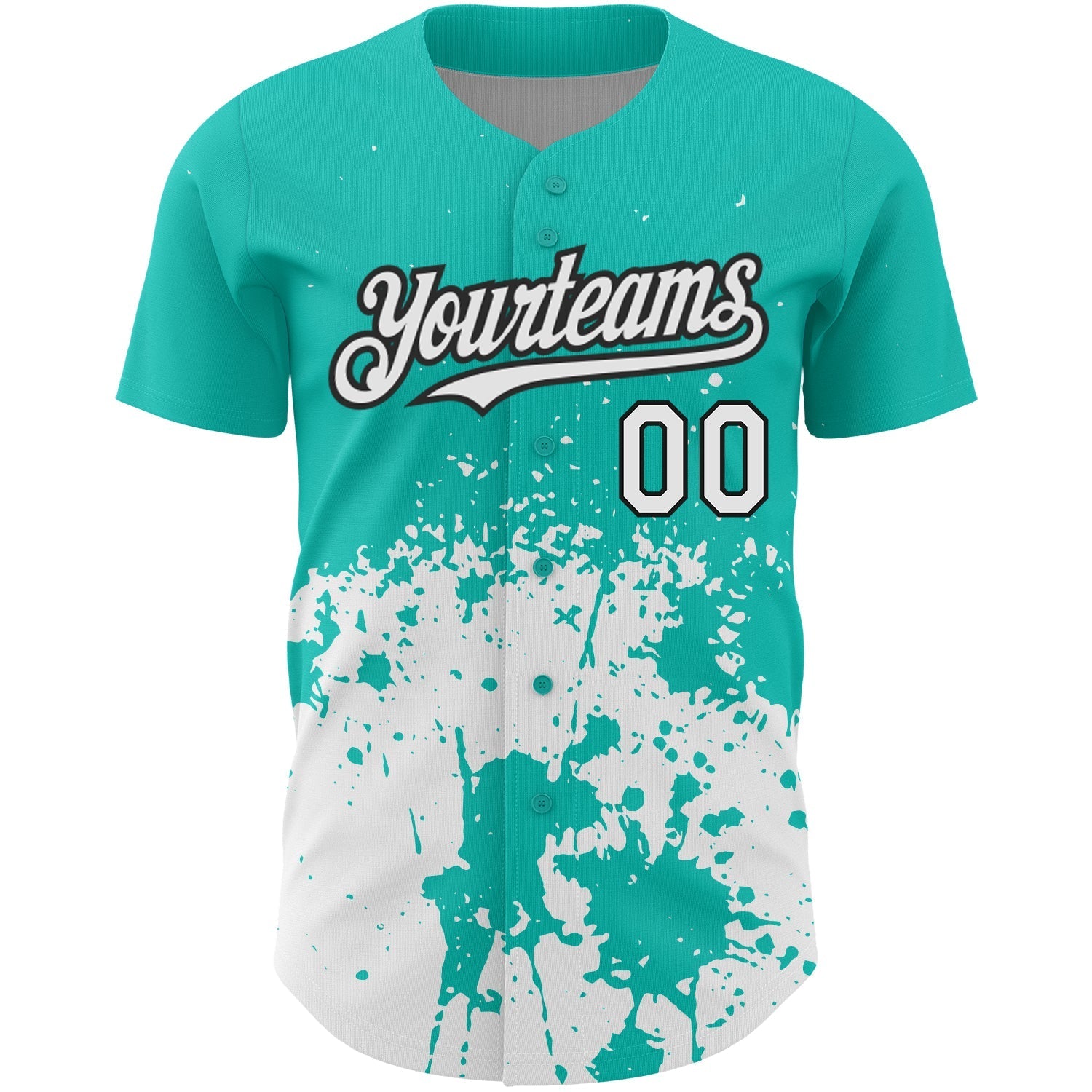 Custom Aqua White-Black 3D Pattern Design Abstract Splash Grunge Art Authentic Baseball Jersey baseball jersey product view 2