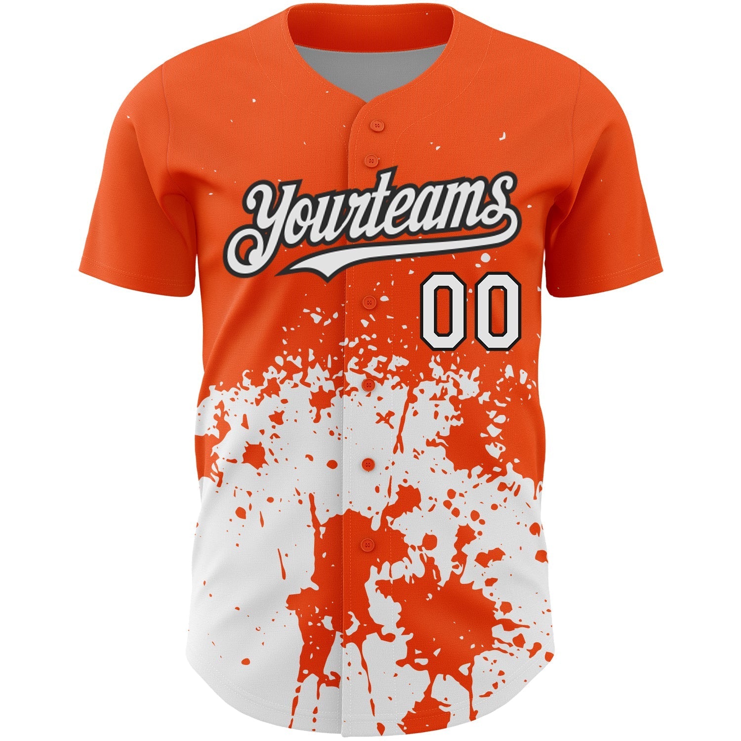 Custom Orange White-Black 3D Pattern Design Abstract Splash Grunge Art Authentic Baseball Jersey baseball jersey product view 2