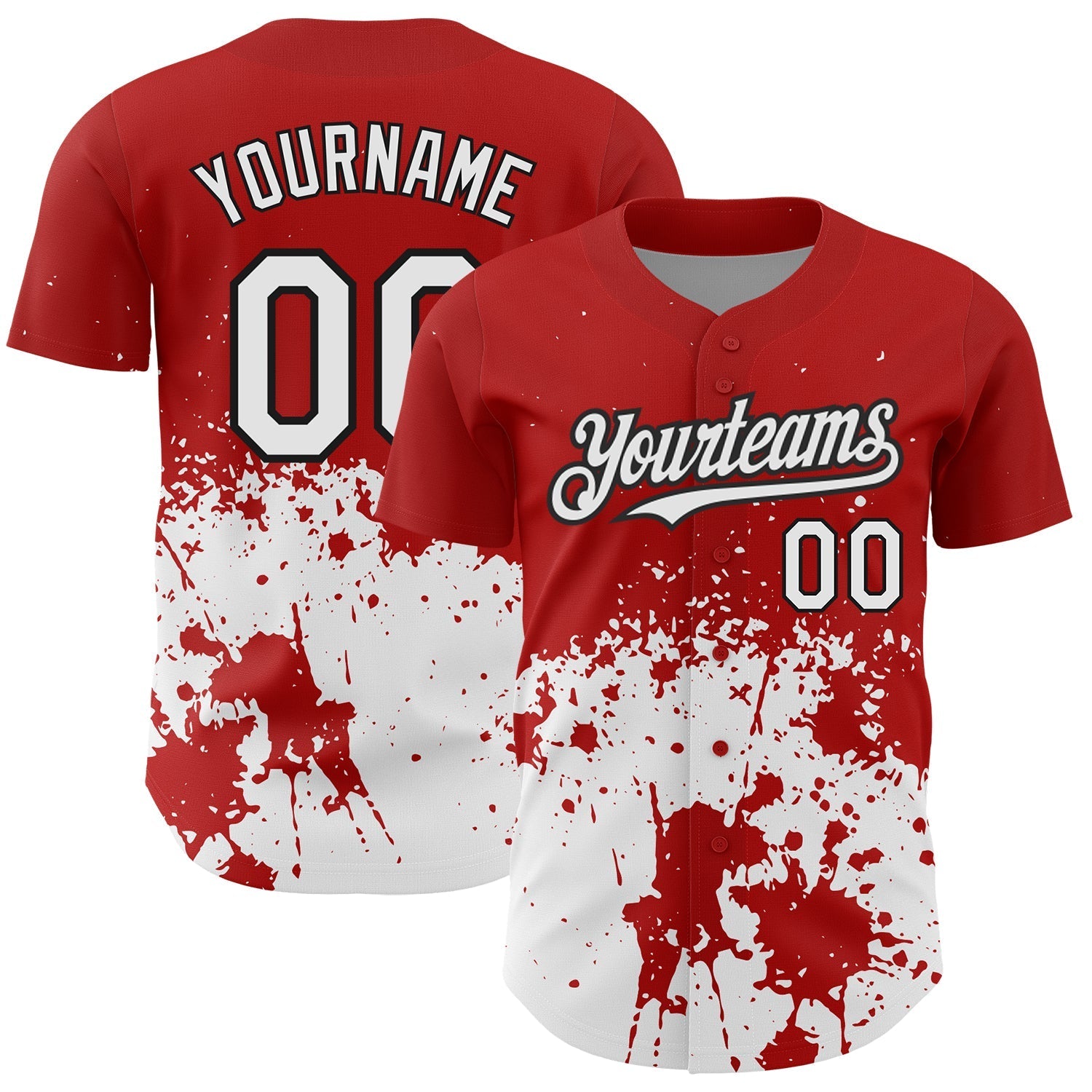 Custom Red White-Black 3D Pattern Design Abstract Splash Grunge Art Authentic Baseball Jersey baseball jersey product view 1