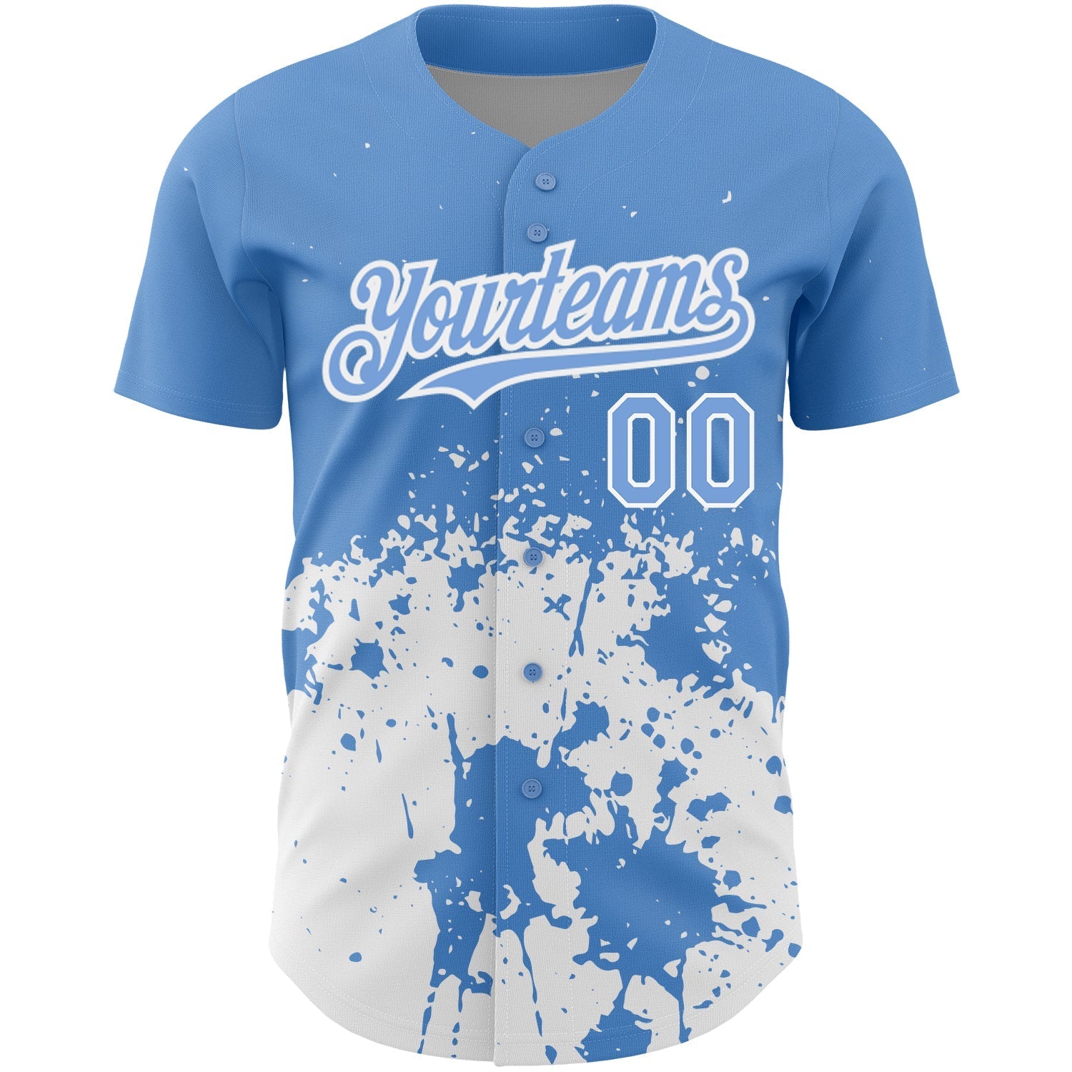 Custom Light Blue White 3D Pattern Design Abstract Splash Grunge Art Authentic Baseball Jersey baseball jersey product view 2