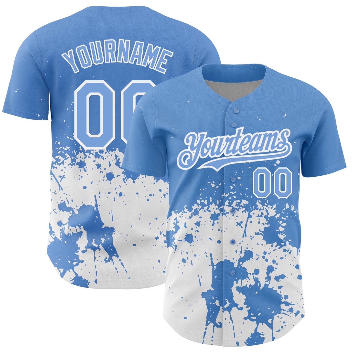 Custom Light Blue White 3D Pattern Design Abstract Splash Grunge Art Authentic Baseball Jersey baseball jersey product view 1