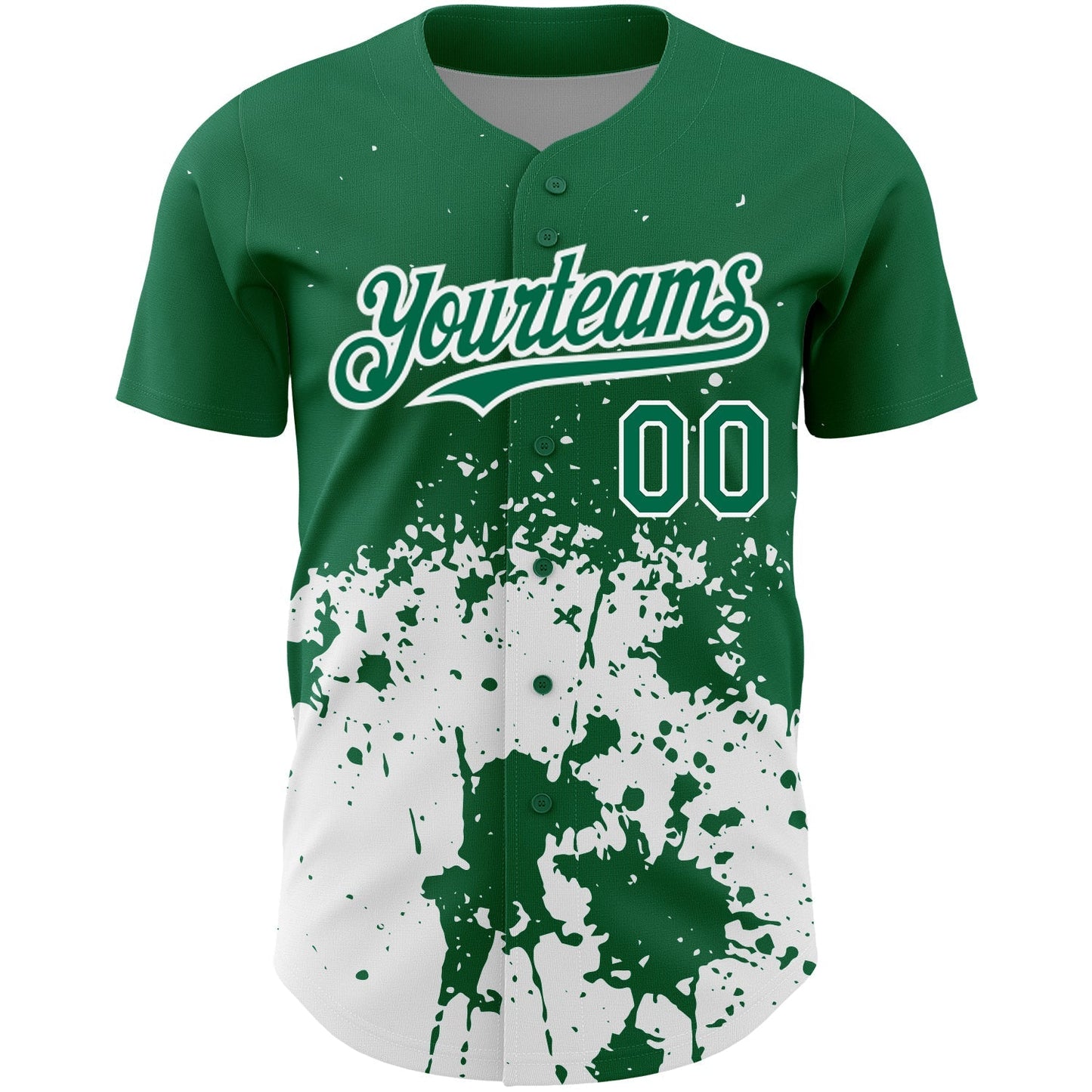 Custom Kelly Green White 3D Pattern Design Abstract Splash Grunge Art Authentic Baseball Jersey baseball jersey product view 2